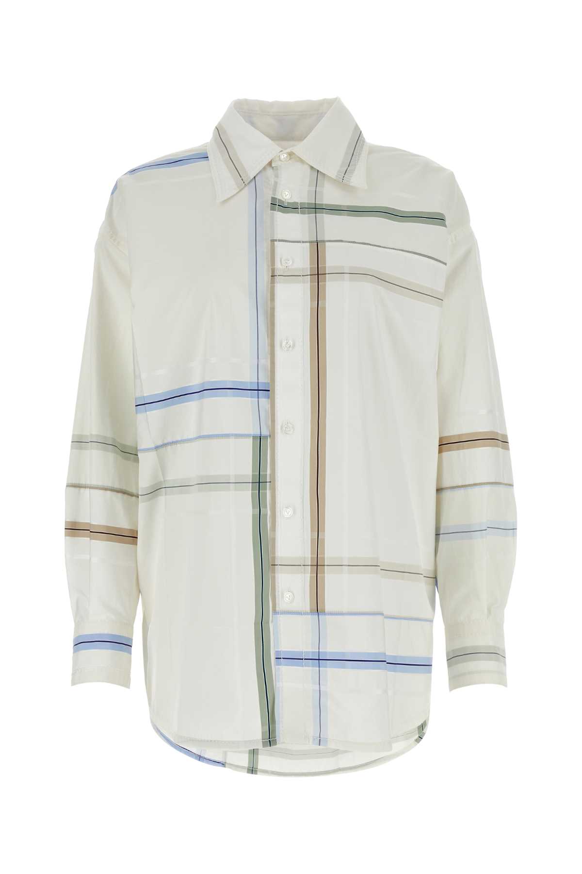 Shop Bottega Veneta Embroidered Poplin Shirt In Whitemulti