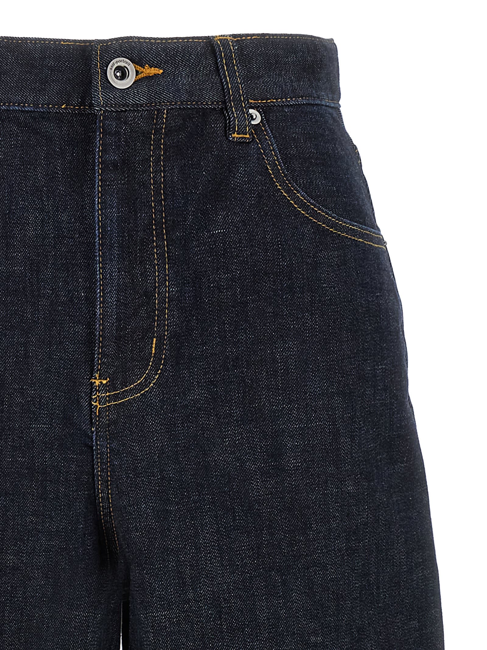 Self-portrait Jeans Dalla Gamba Ampia In Denim Stretch In Black