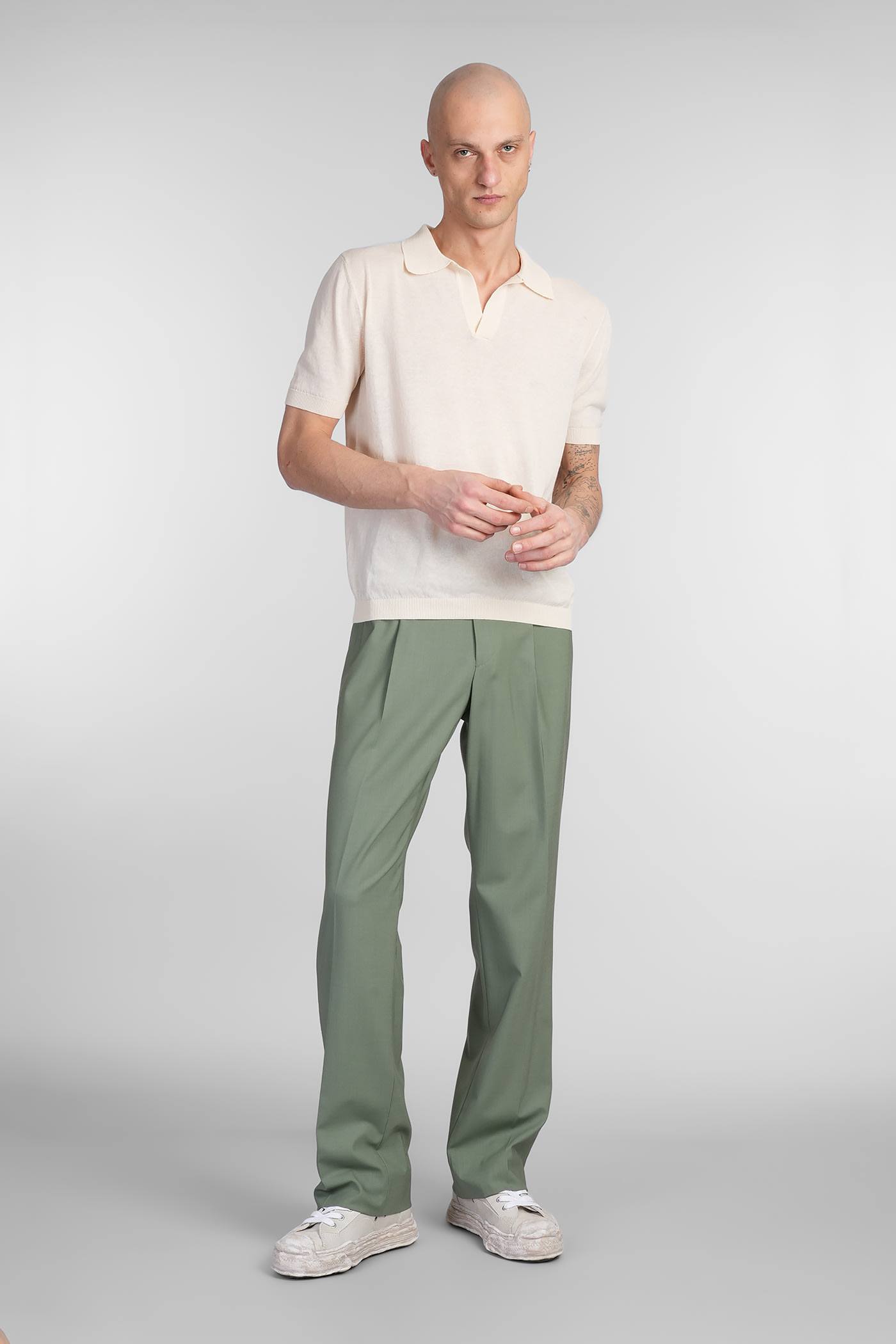 A Paper Kid Pants In Green Wool In Green