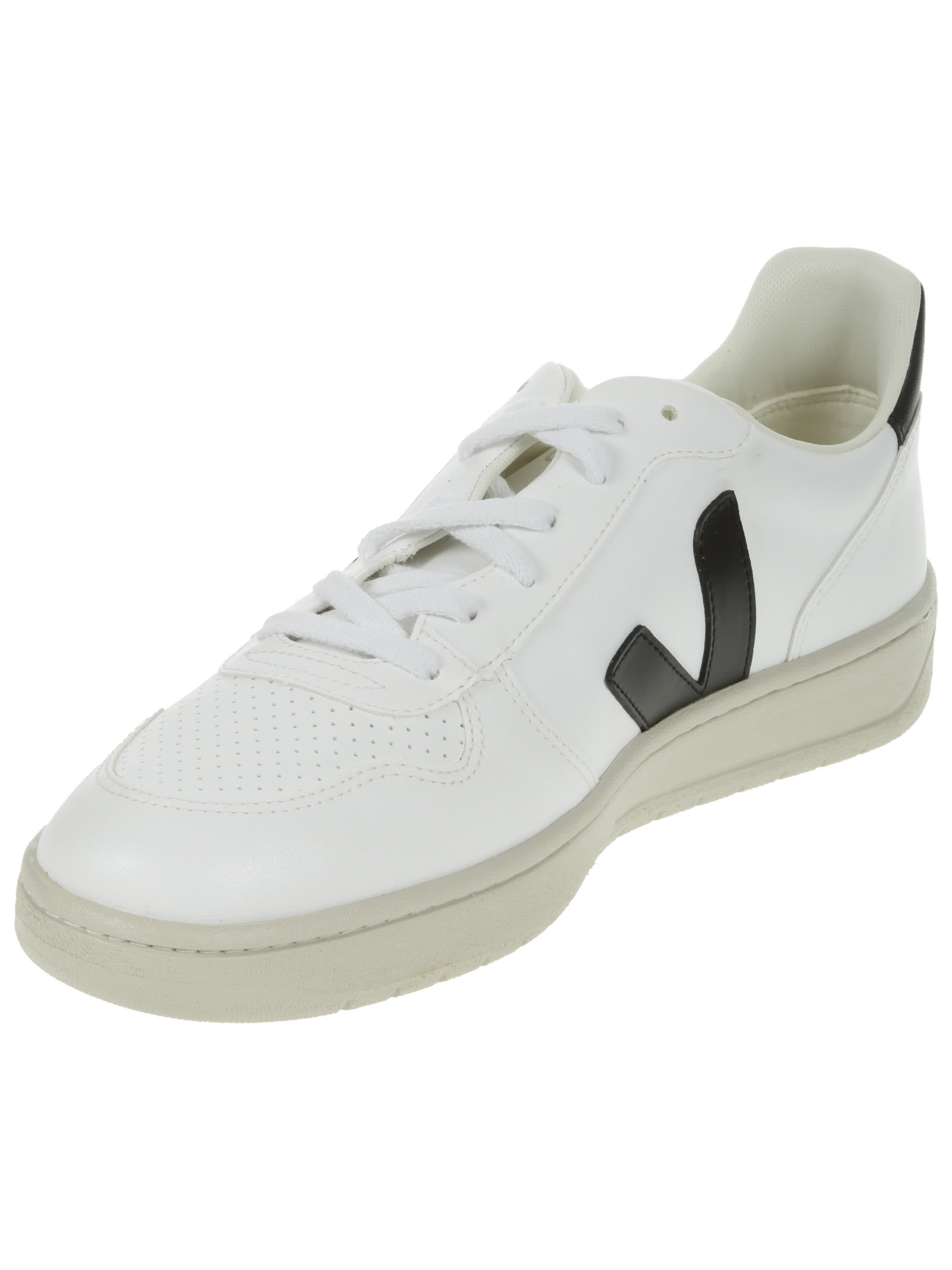 Veja Low-top White Leather Sneakers With Perforated Detailing In White