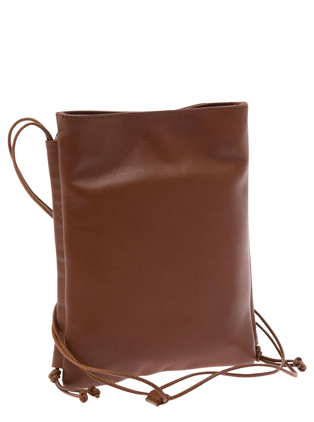Shop Hereu Trena Brown Flat Square Crossbody Bag In Handwoven Leather Woman