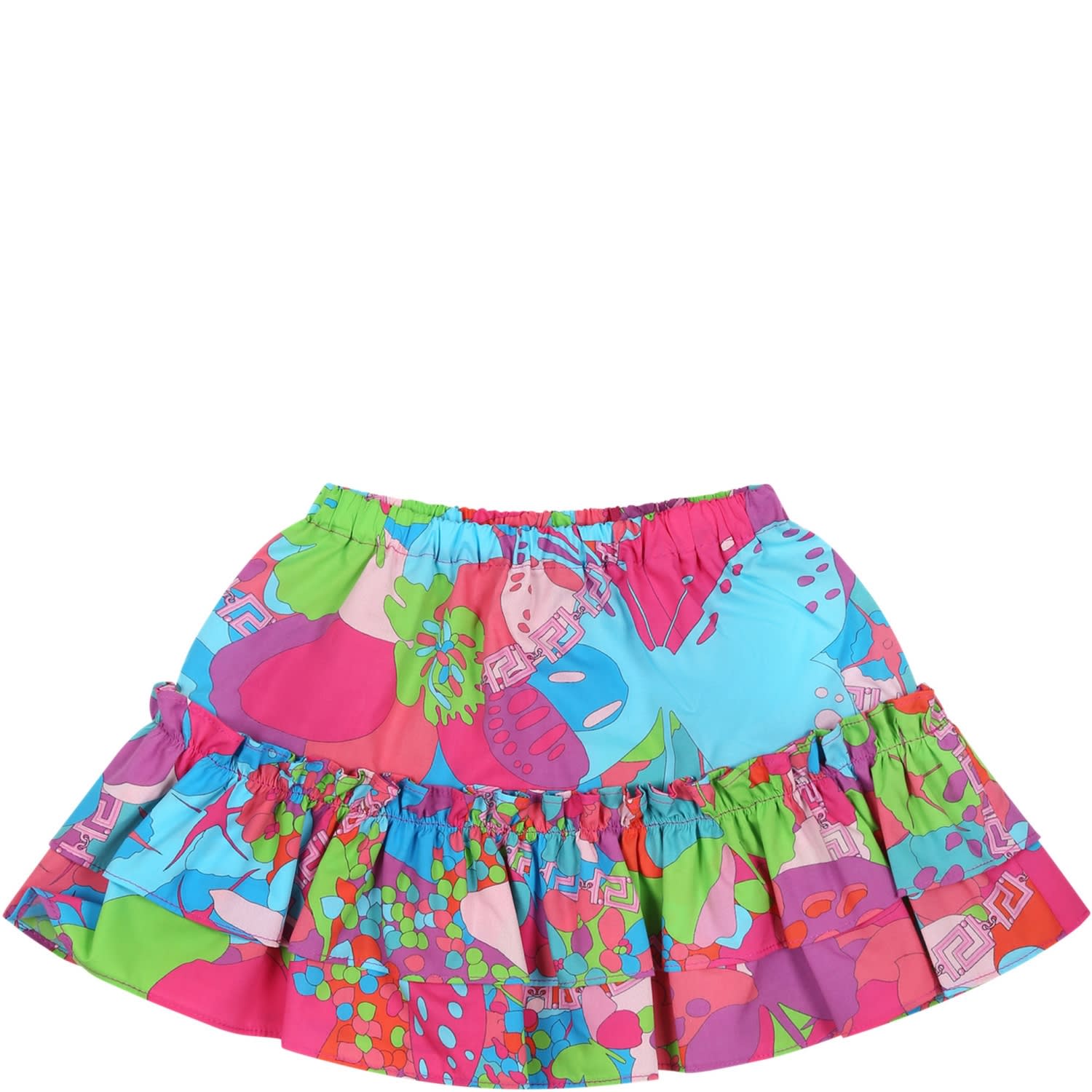VERSACE MULTICOLOR SKIRT FOR GIRL WITH LOGO AND PRINT