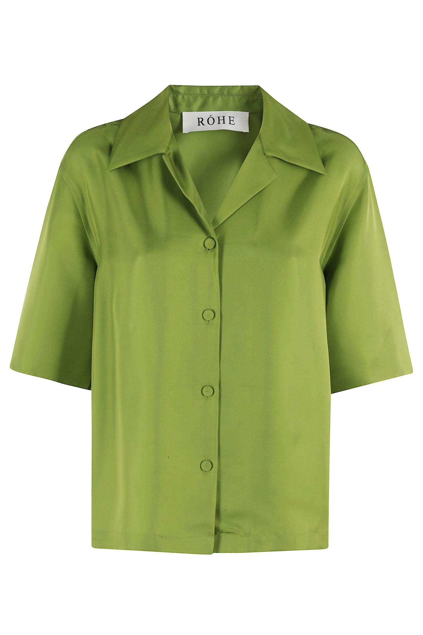 Rohe Camp Collar Silk Shirt Garden Green In Garden Green