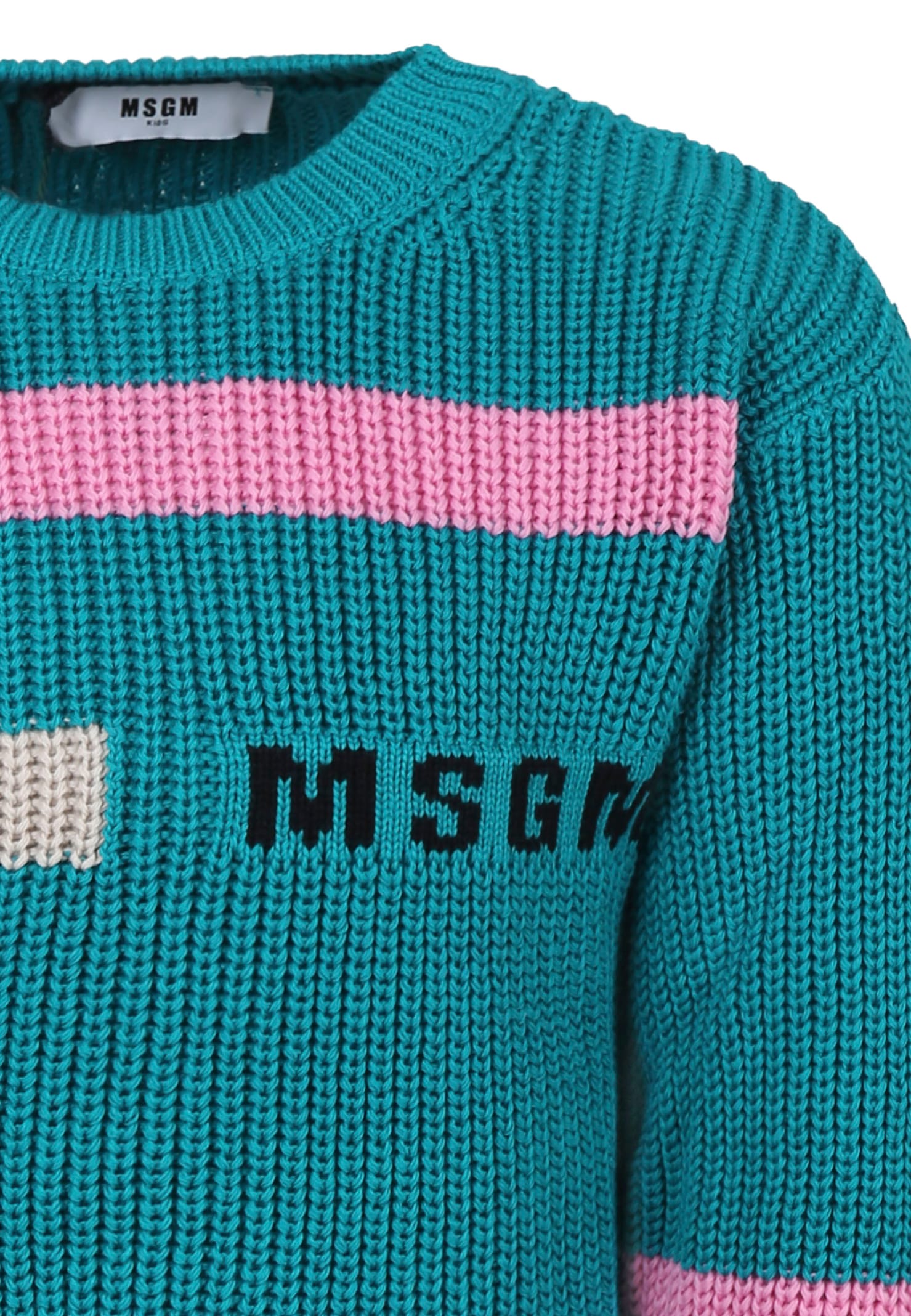 Msgm Green Sweater For Girl With Logo In Green