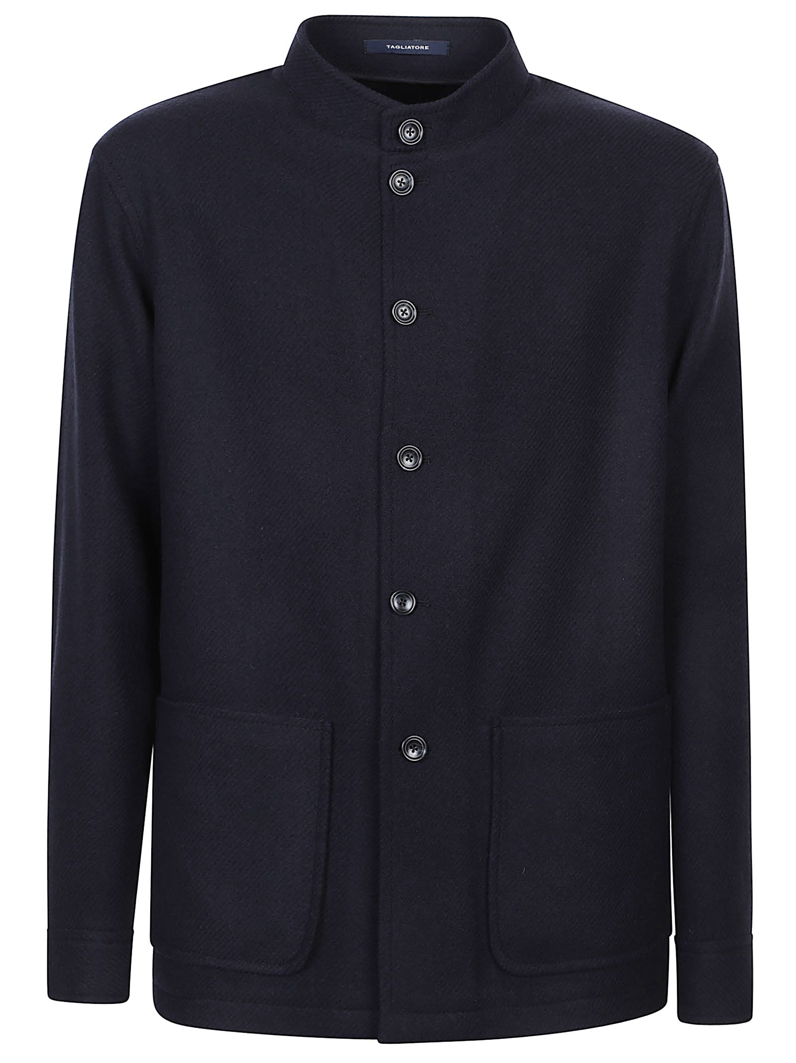 Tagliatore Mandarin-collar Wool Shirt Jacket In Blue