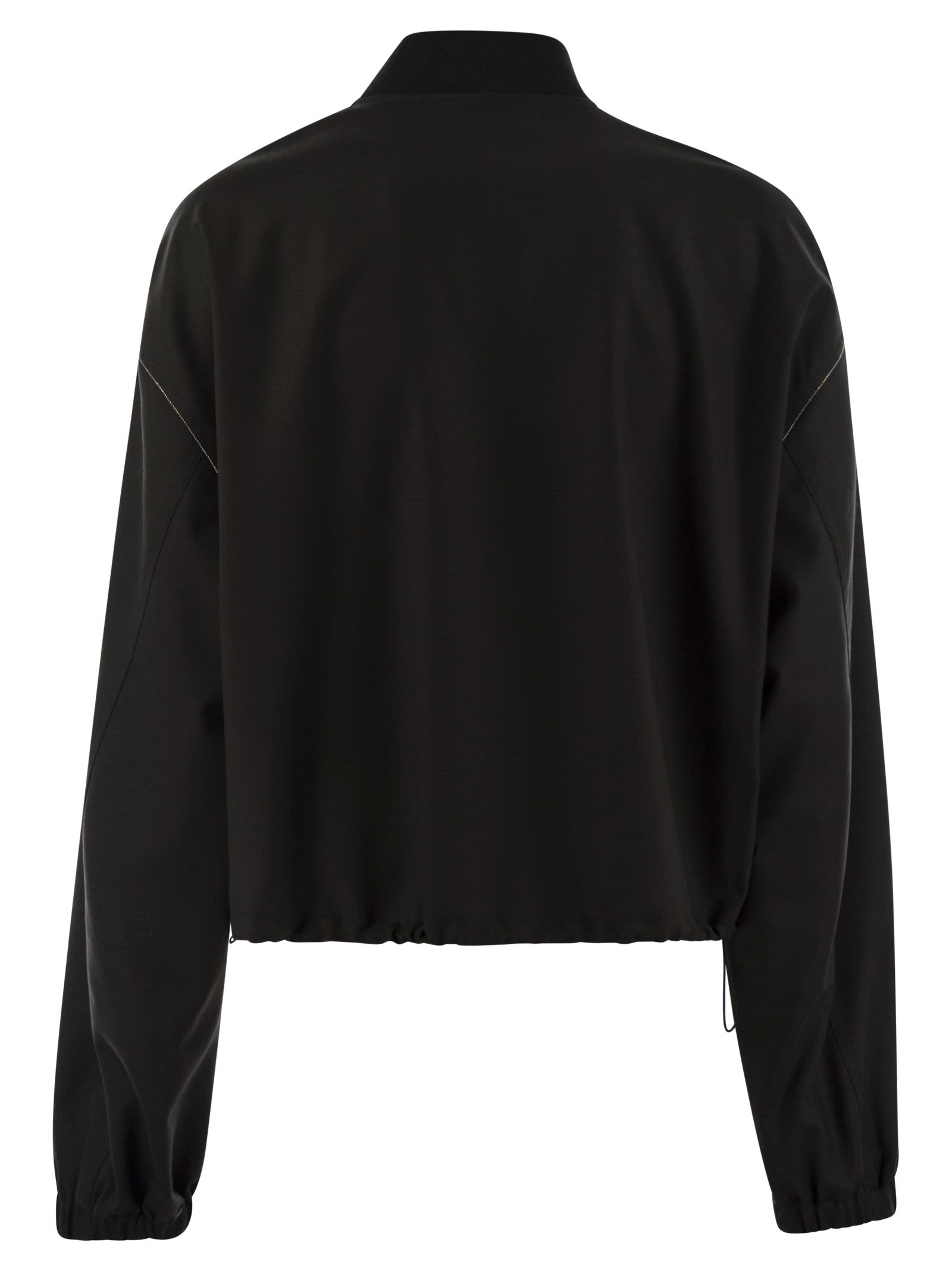 Shop Fabiana Filippi Bomber Jacket With Knitted Collar In Black