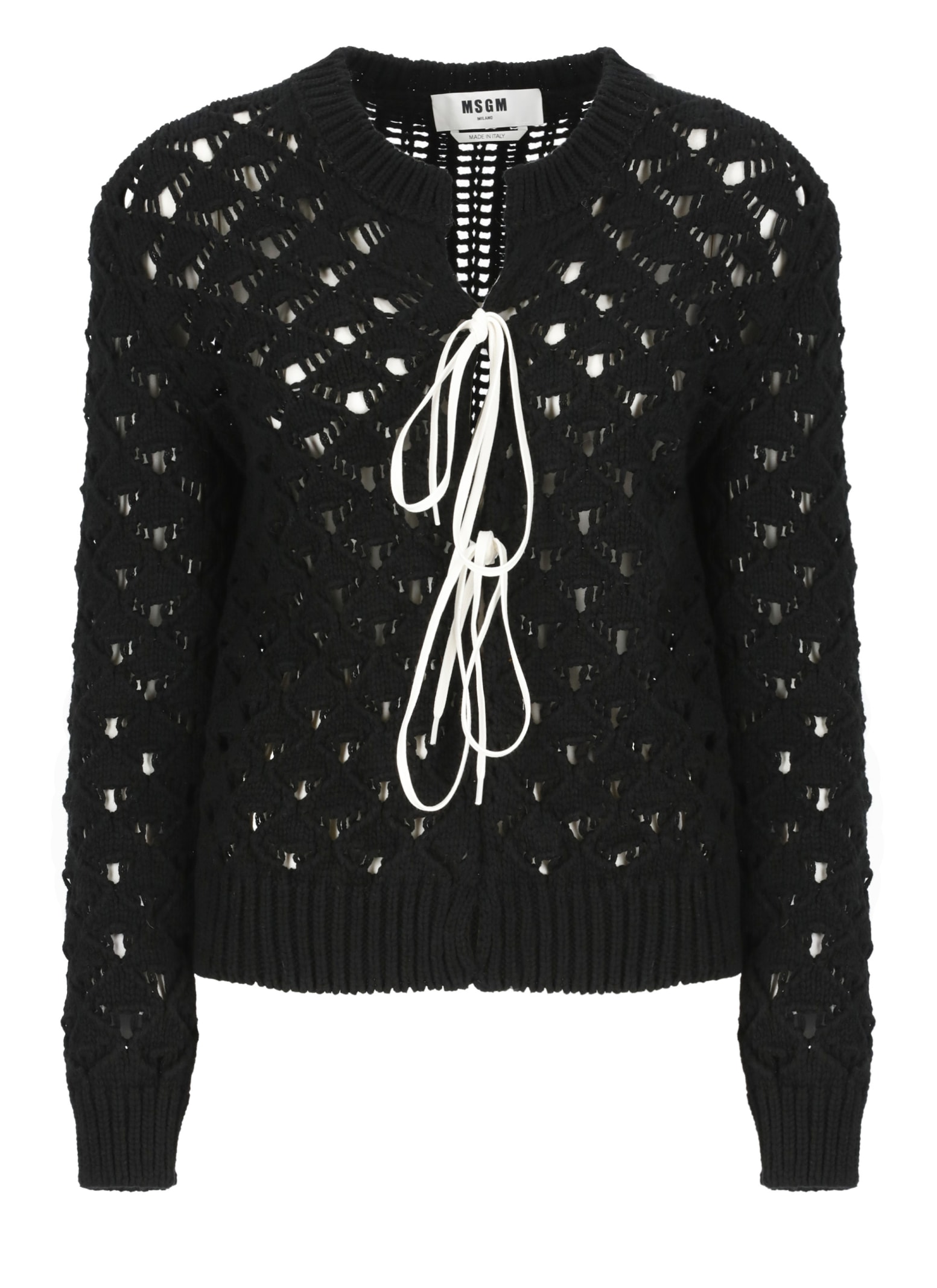Shop Msgm Crochet Cardigan In Black