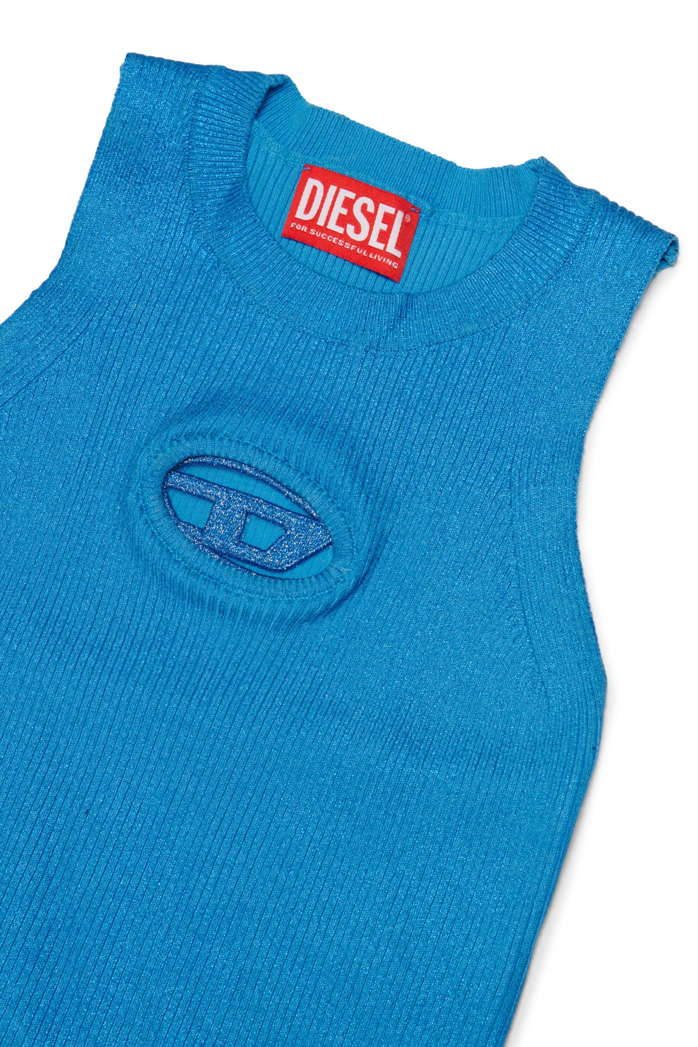 Shop Diesel Konerva Knitwear  Metallic Cotton Vest With Oval D Logo In Blu