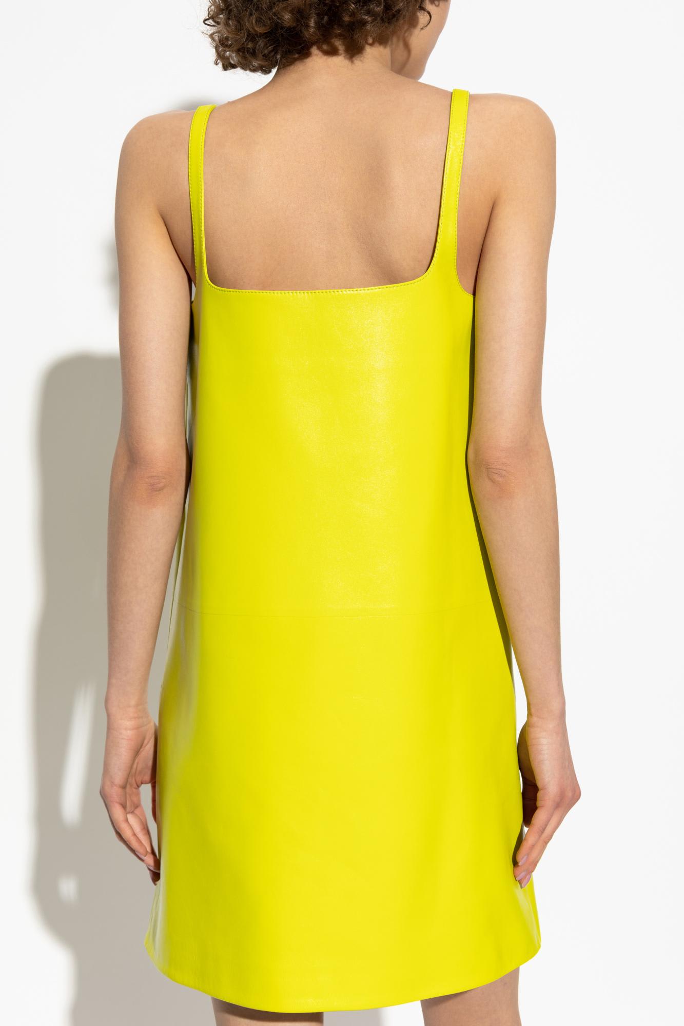 Gucci Shiny Leather Mini Dress With Spaghetti Straps