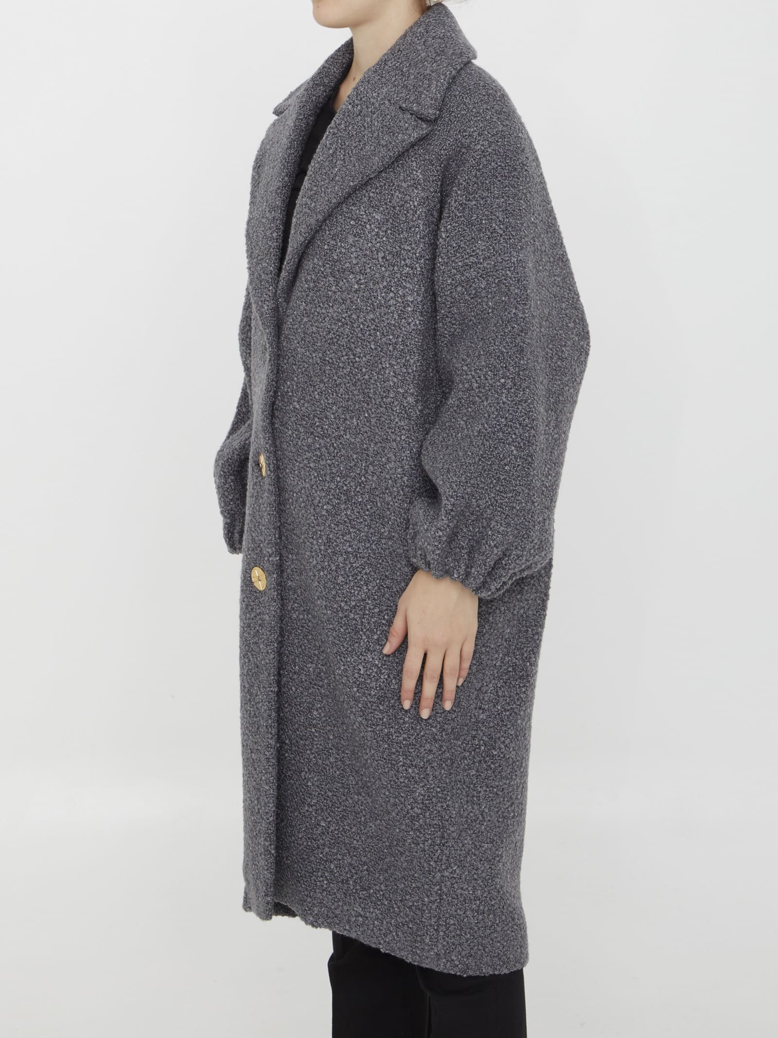 Shop Patou Bouclé Wool Coat In Grey