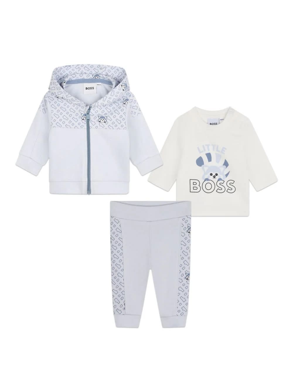 Hugo Boss Babies' Completo 3 Pezzi Con Stampa In Light Blue