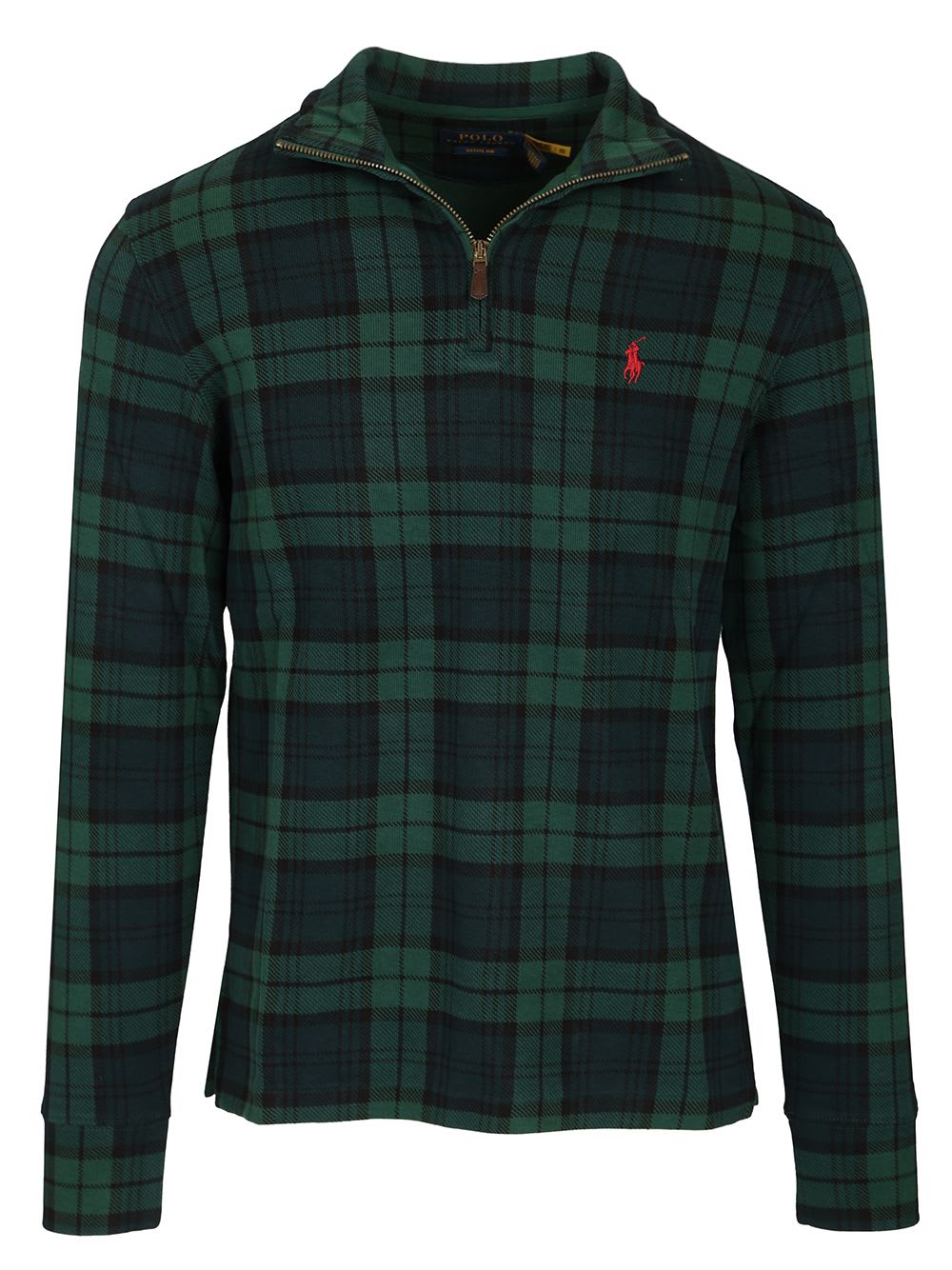 Ralph Lauren Half-zip Plaid-pattern Sweater In Green