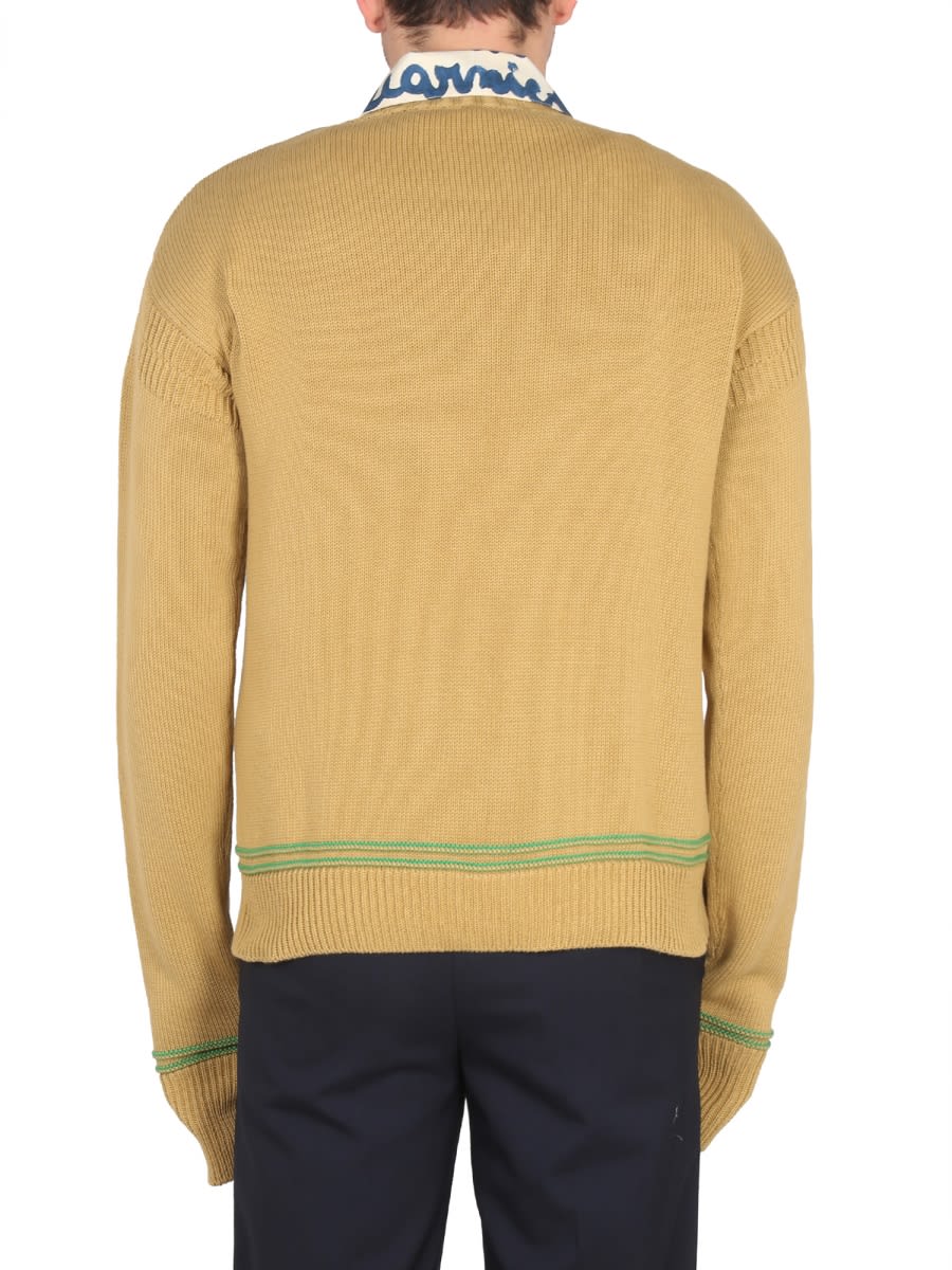 Shop Marni Knit Sweatshirt With Logo In Beige