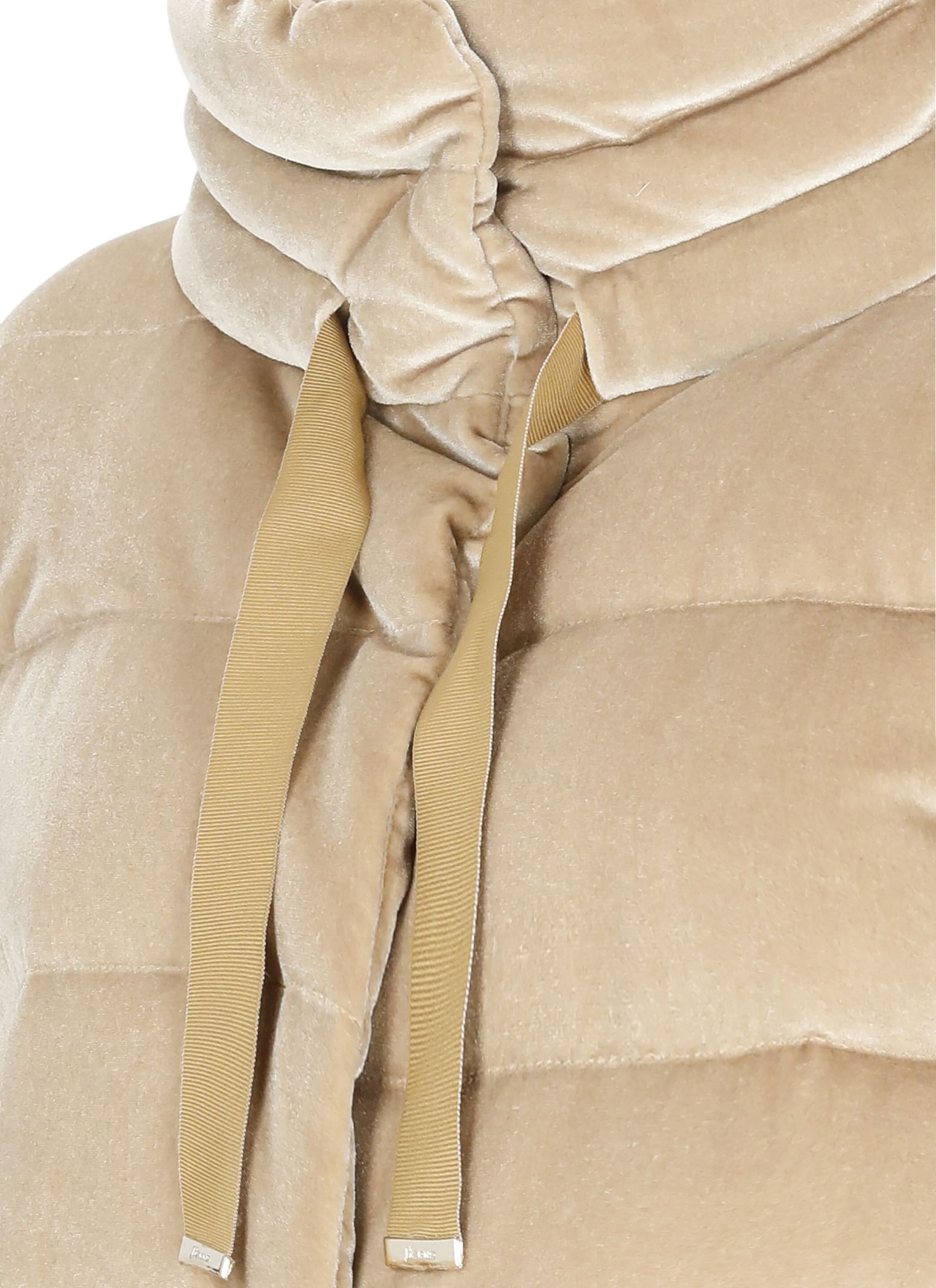 Herno Quilted Velvet Drawstring High Collar Jacket In Neutral