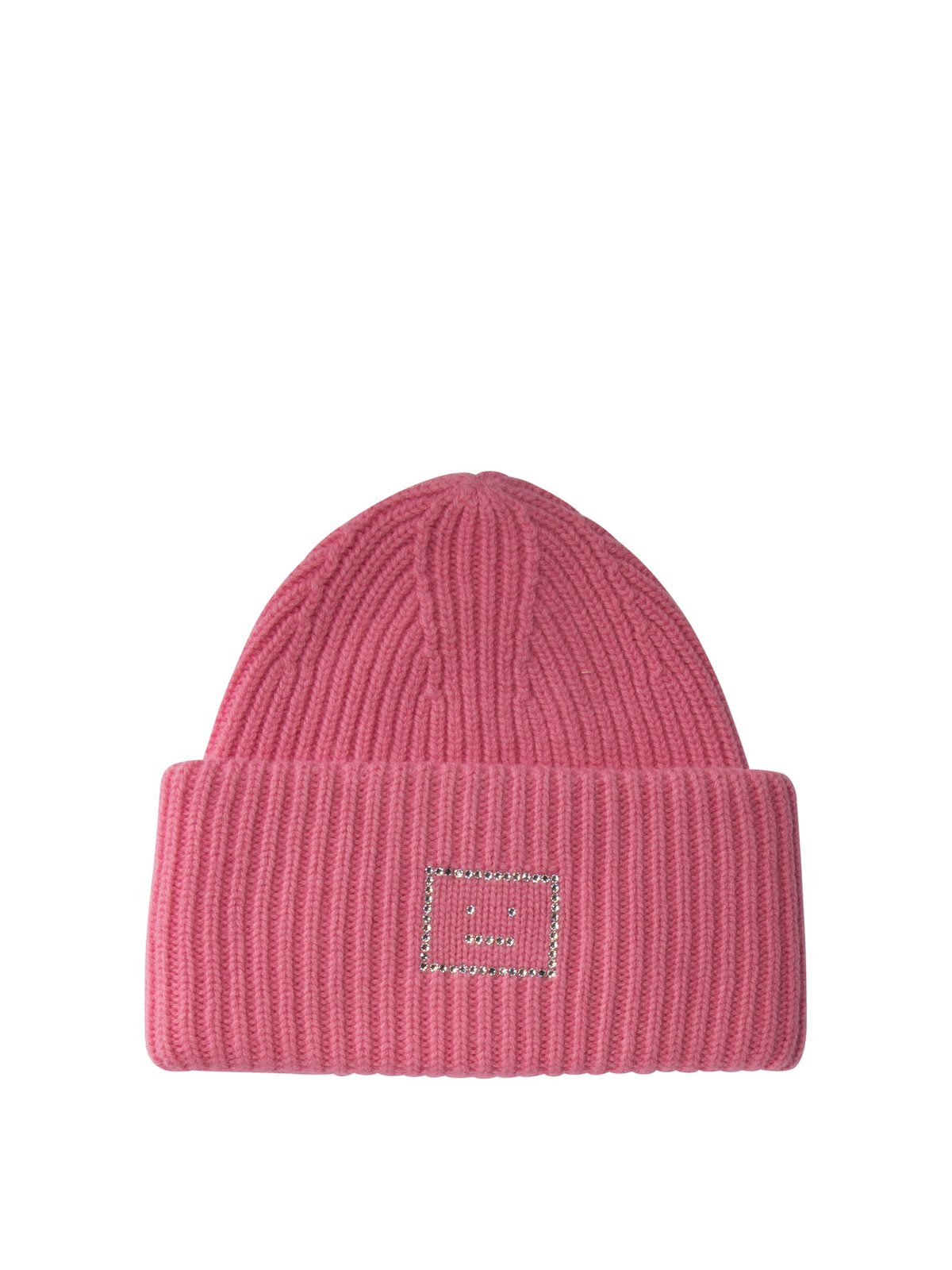 Shop Acne Studios Logo Embellished Ribbed Beanie In Pink