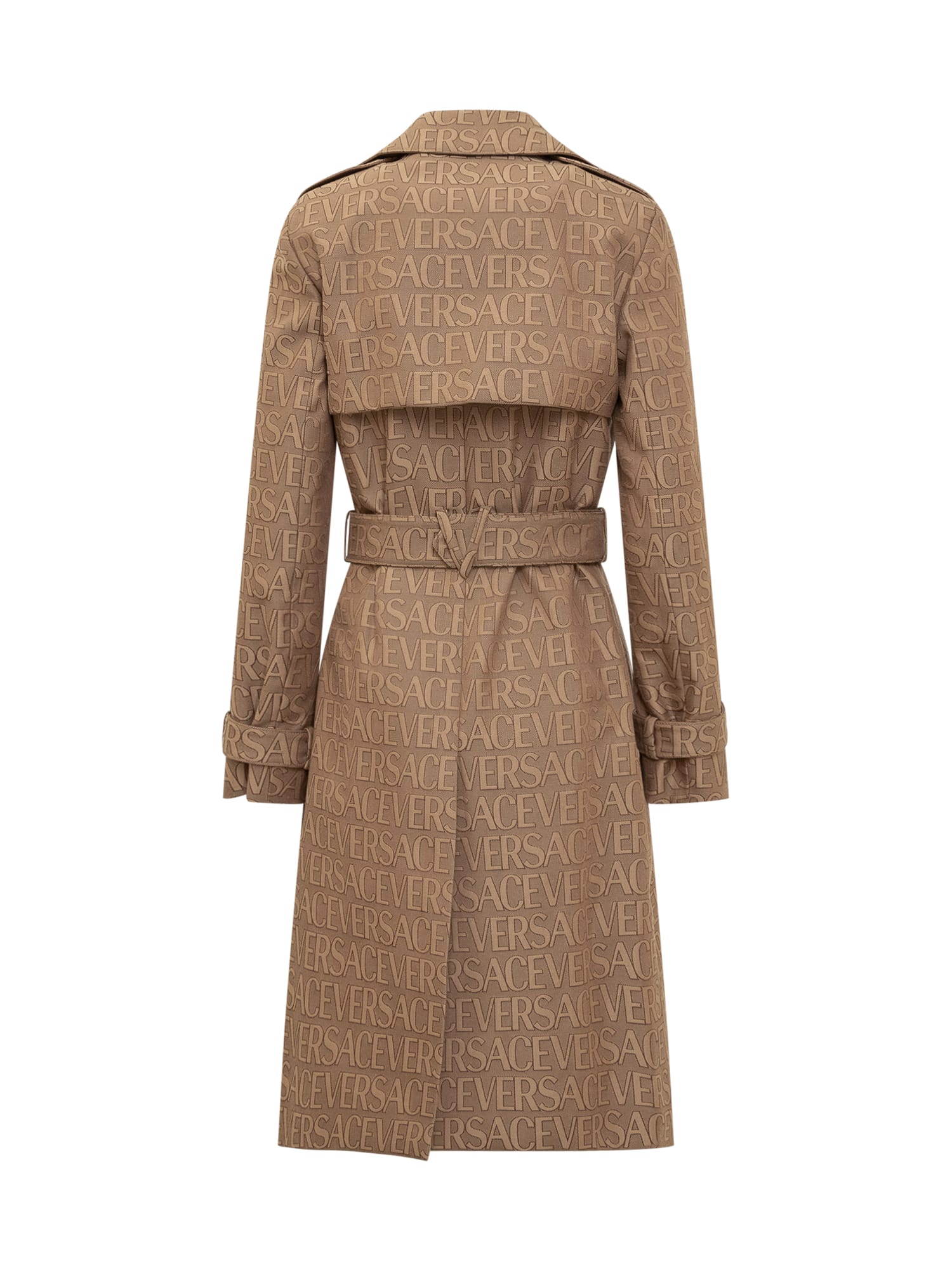 Shop Versace Allover Trench In Brown-beige