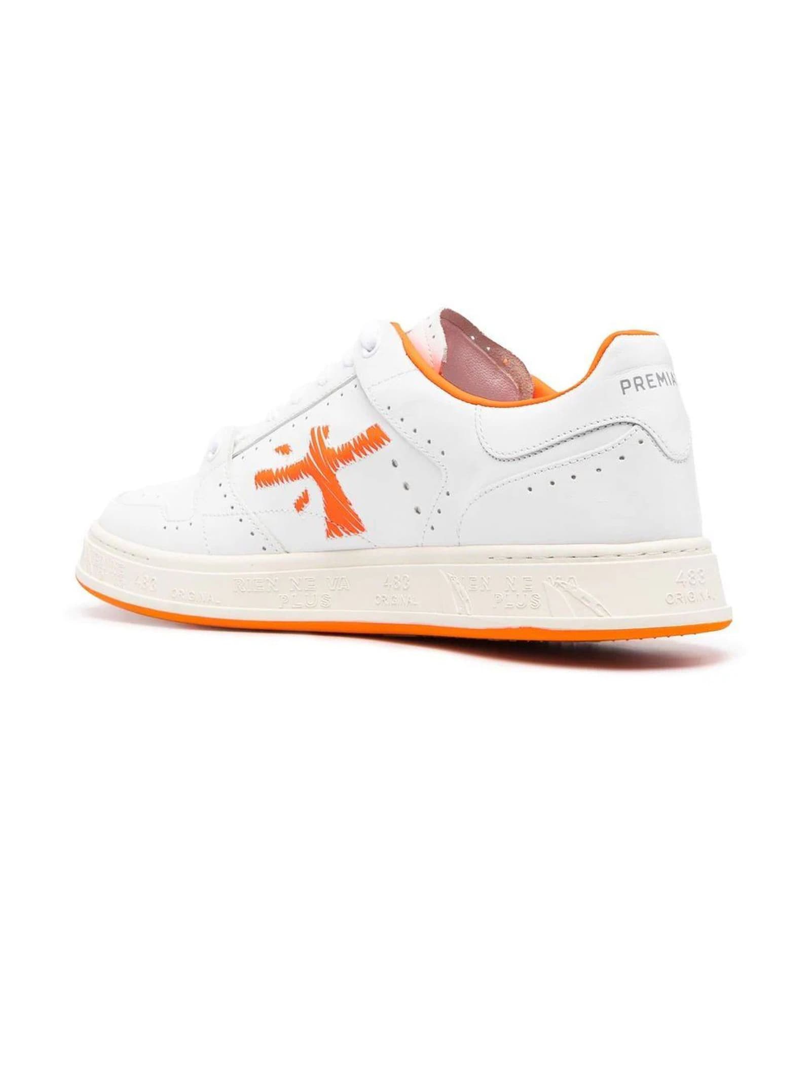 Shop Premiata White Leather Quinn Sneakers In Bianco/arancione