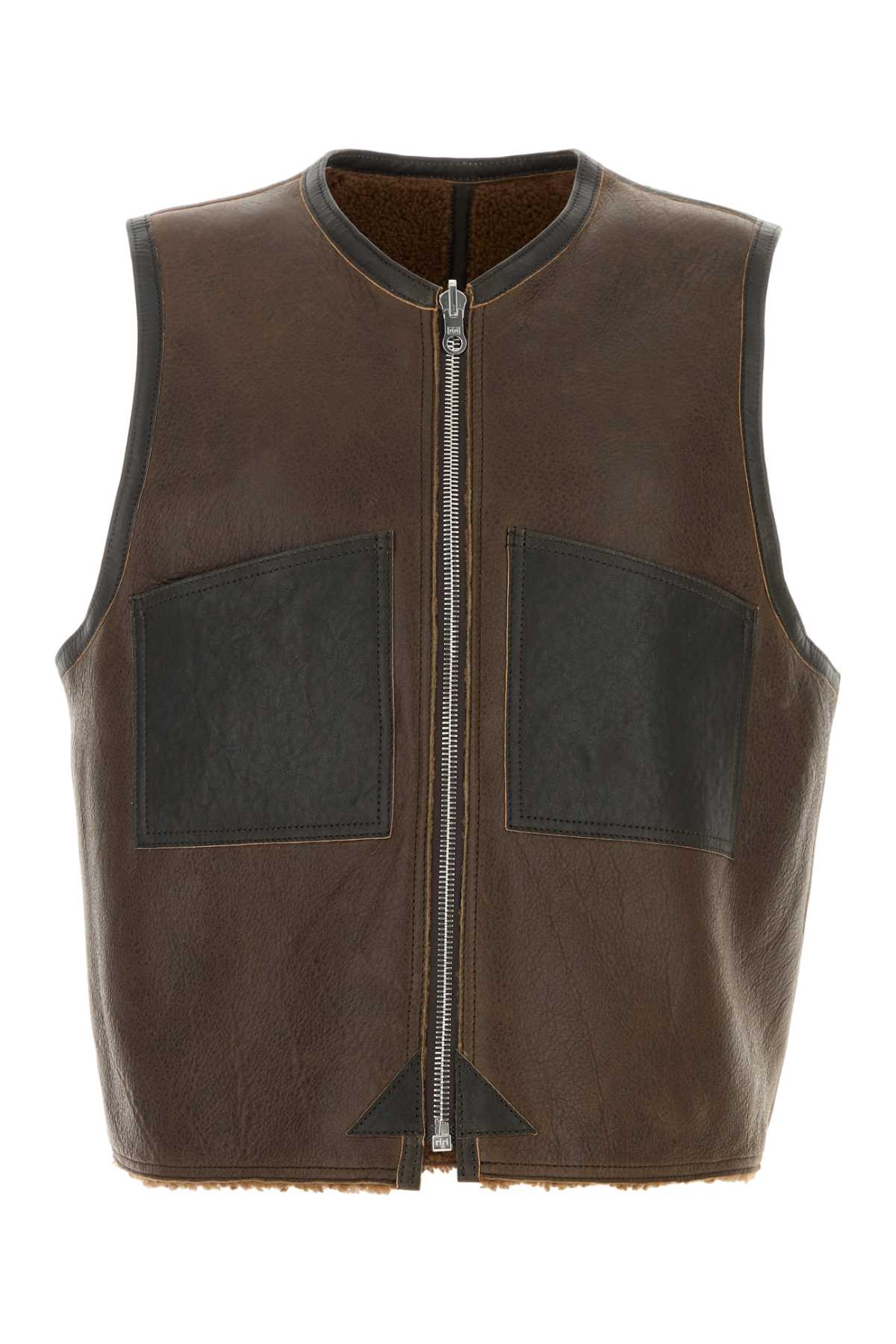 Shop Our Legacy Brown Leather Reversible Vest In Rustic Grain Brown Shearling