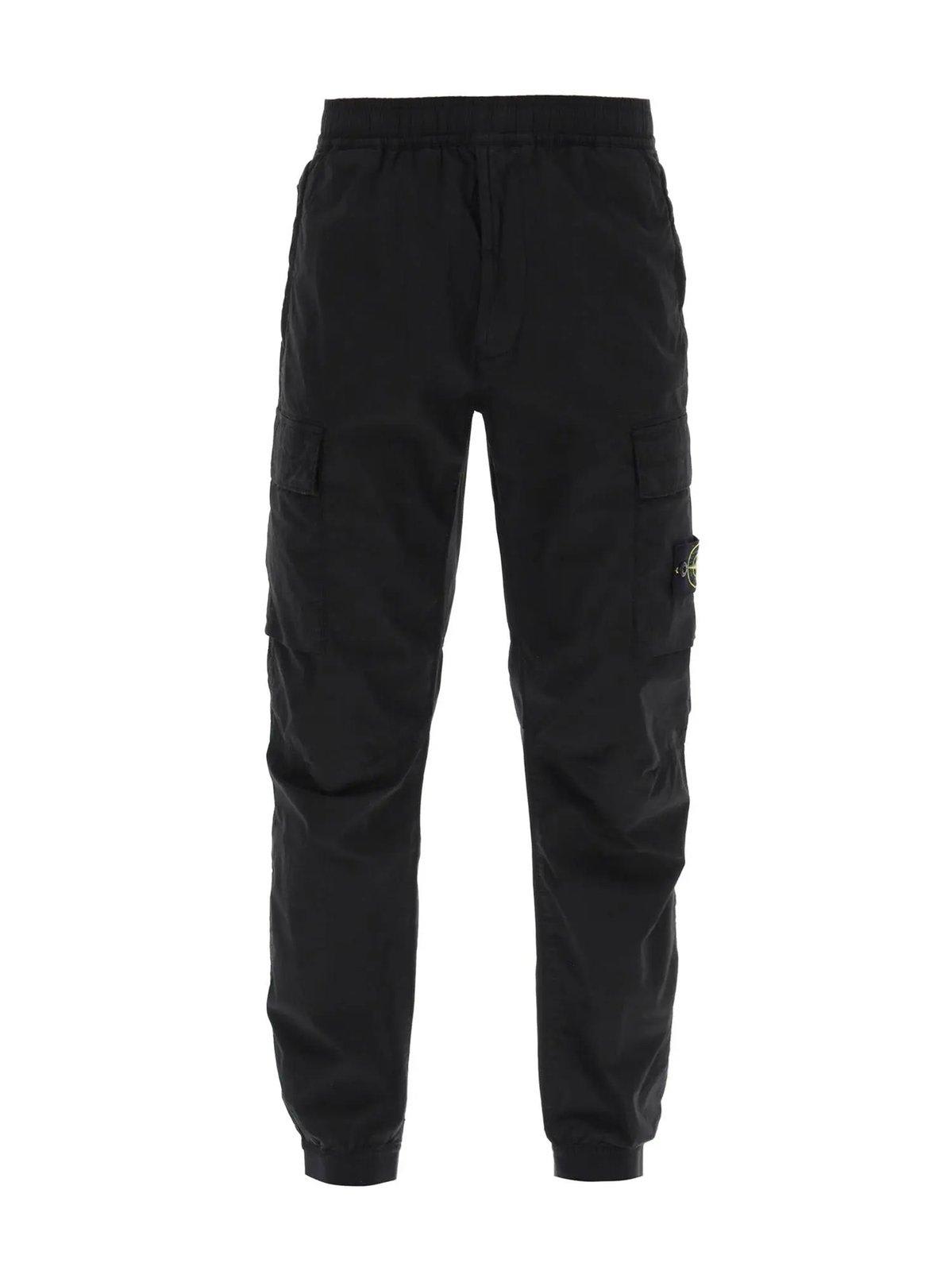 Stone Island Compass Patch Elasticated Waist Cargo Trousers In Black