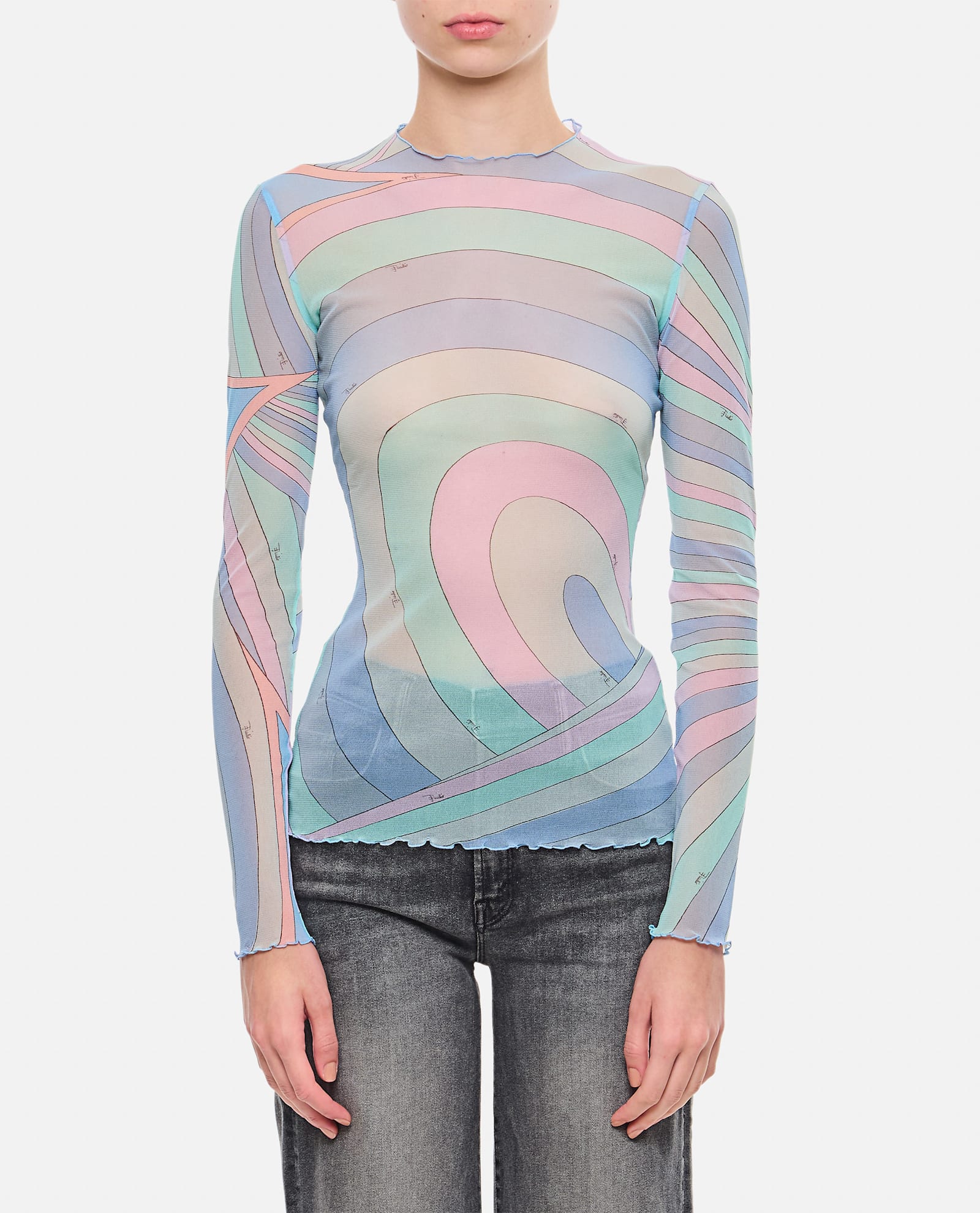 Shop Pucci Tulle Long Sleeves T-shirt In Multicolour