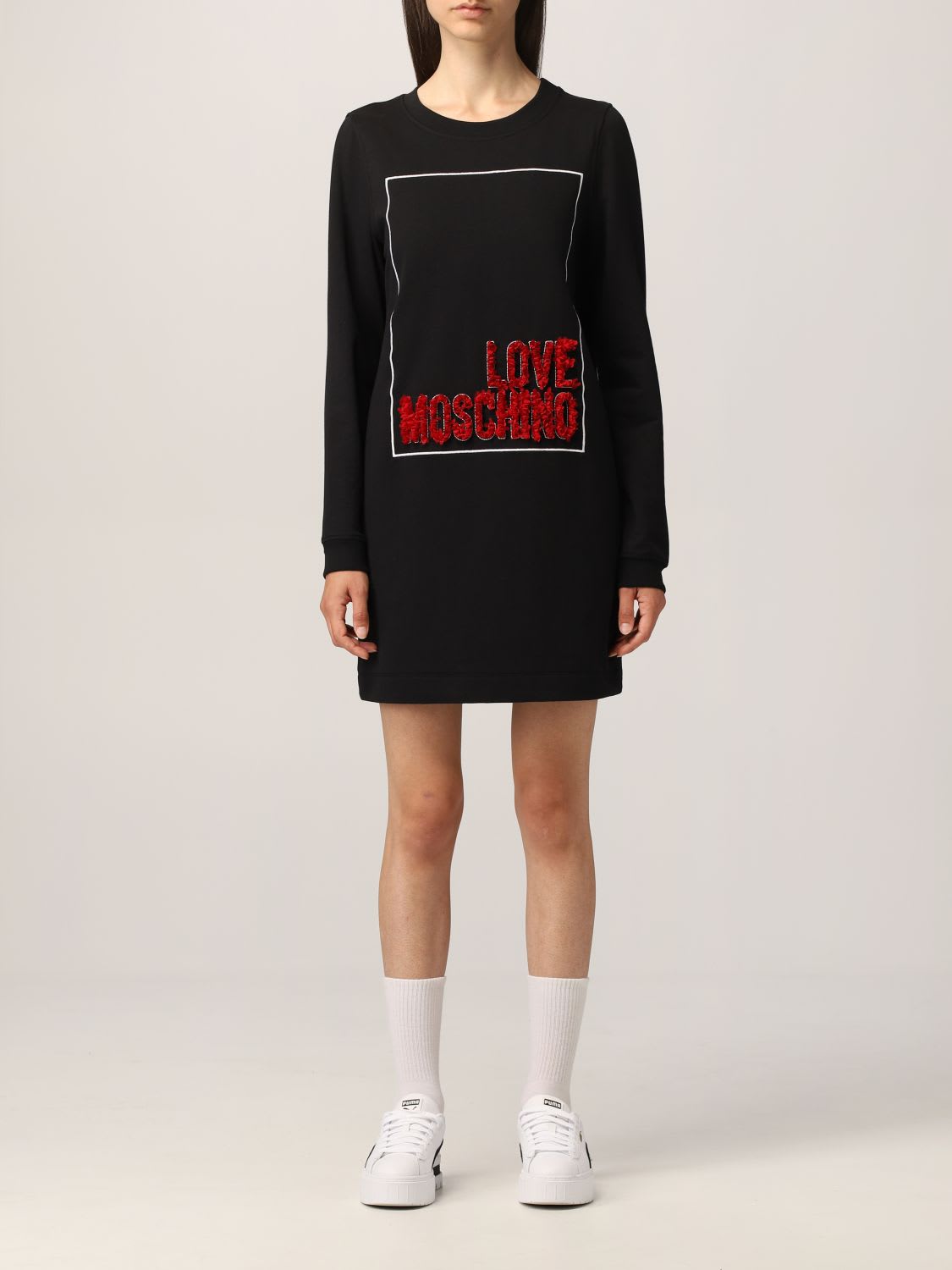 Photo of  Love Moschino Dress Love Moschino Cotton Dress With Ruches Logo- shop Love Moschino Dresses online sales