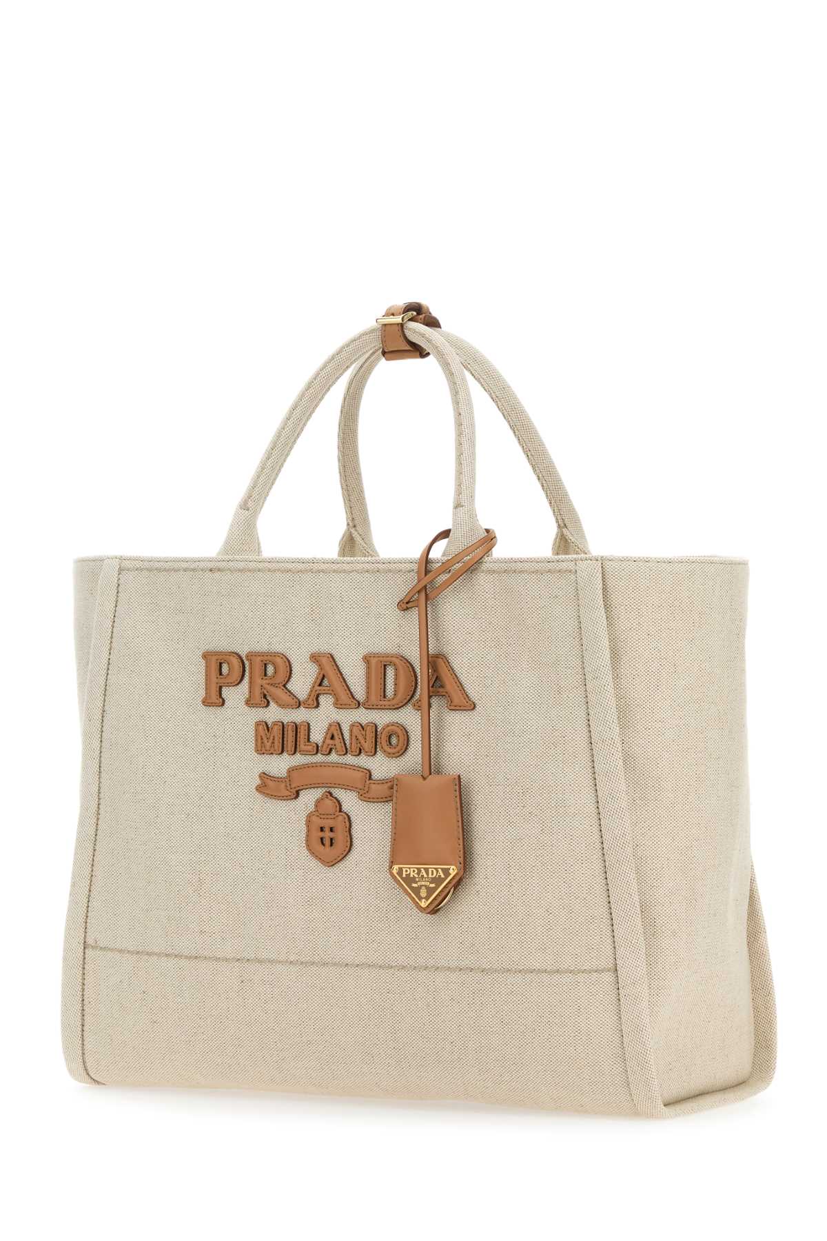 Shop Prada Sand Canvas Shopping Bag In Naturale