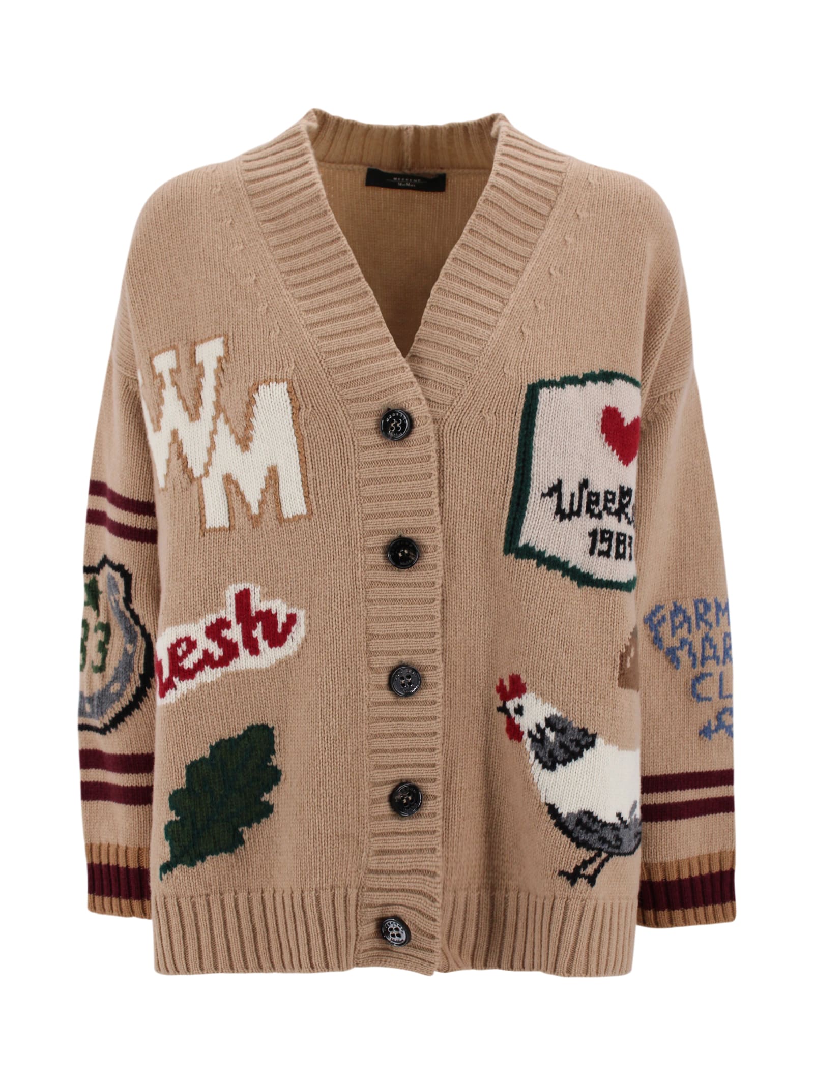 Weekend Max Mara Relaxed Fit Cardigan Made From Wool Yarn In Brown