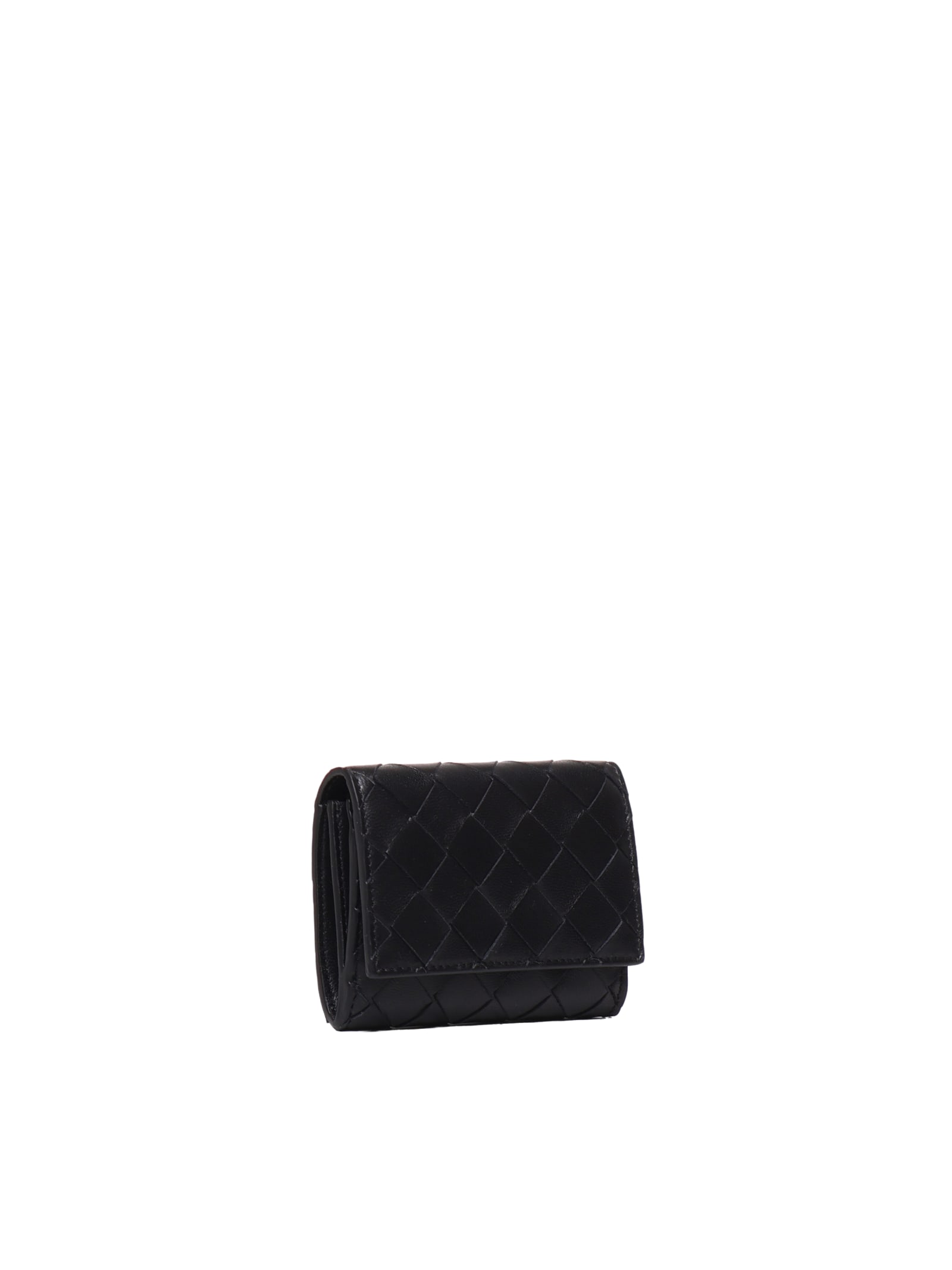 Shop Bottega Veneta Interwoven Tri-fold Wallet With Zip In Black-gold
