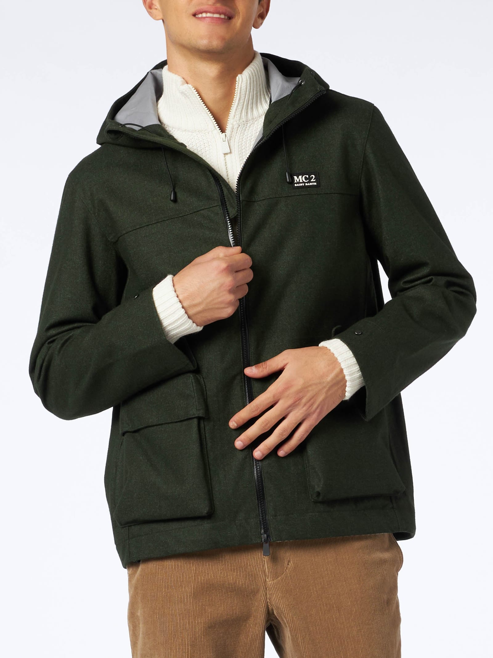 Shop Mc2 Saint Barth Man Hooded Green Windbreaker Jacket