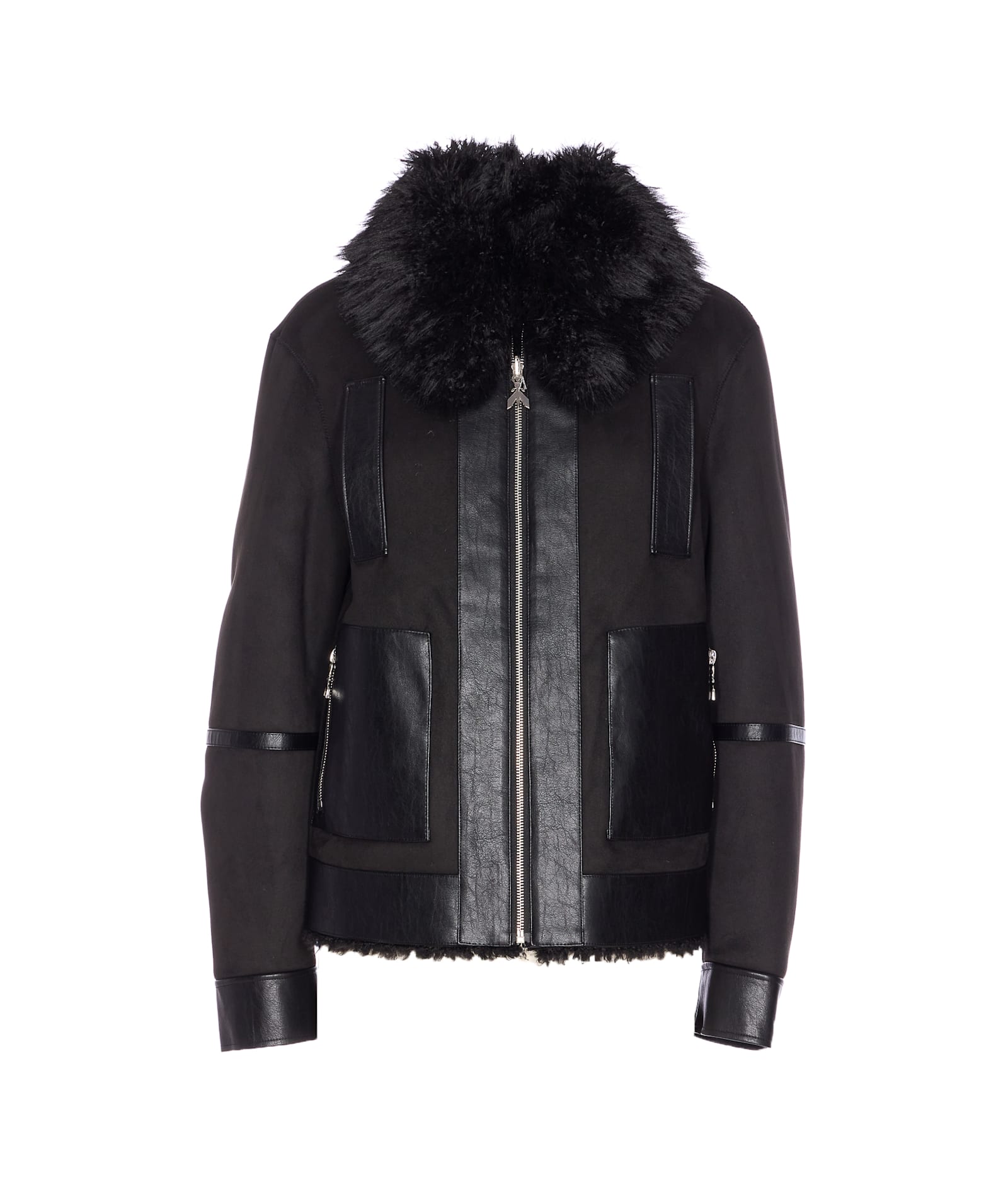 Patrizia Pepe Zip-up Faux Fur Jacket In Black