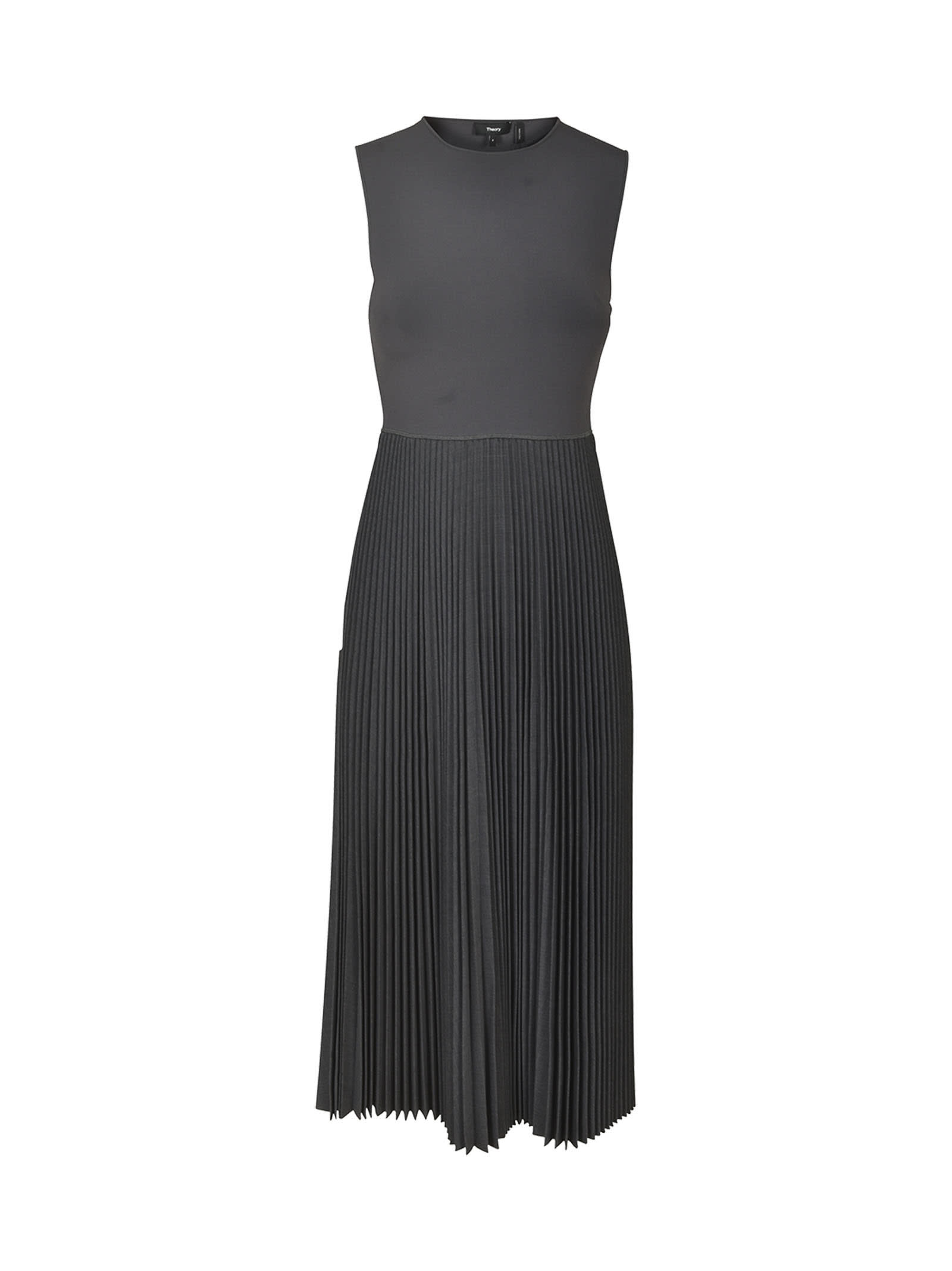 Shop Theory Sleeveless Pleated Dress In Grey