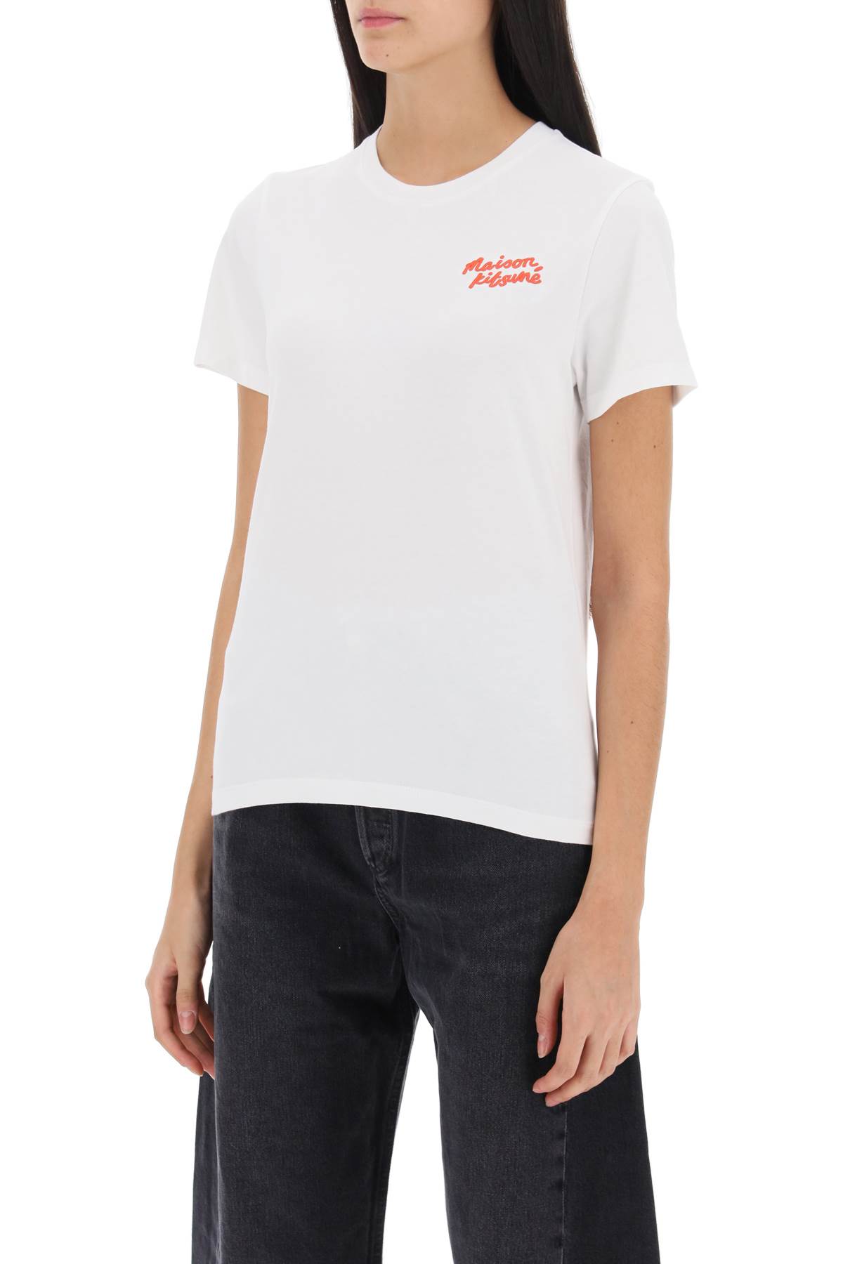 Shop Maison Kitsuné T-shirt With Logo Embroidery In White (white)