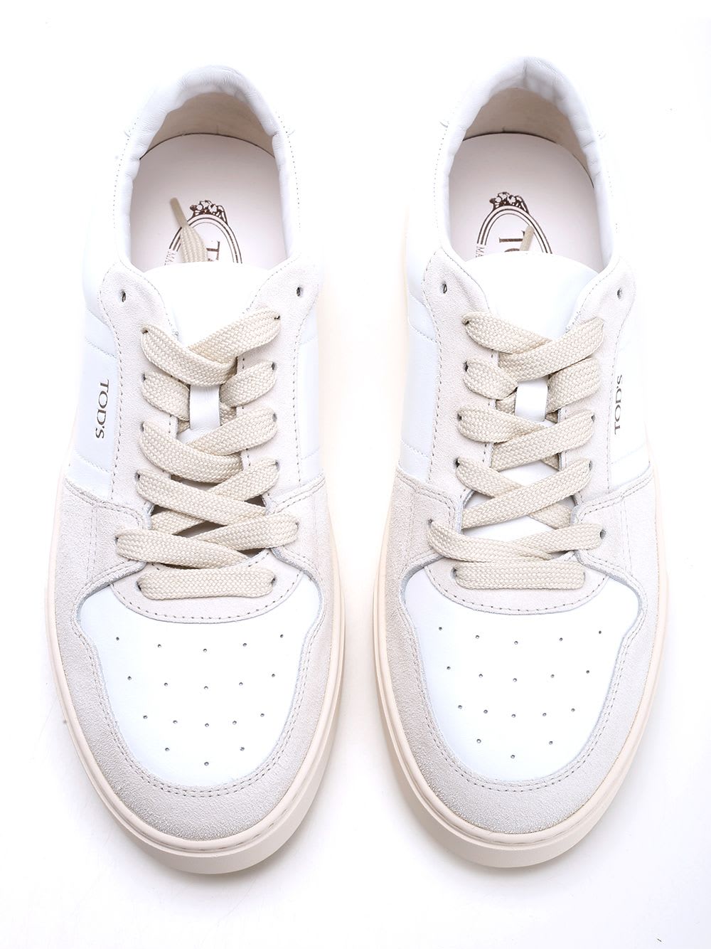 Shop Tod's Calfskin Sneakers In White