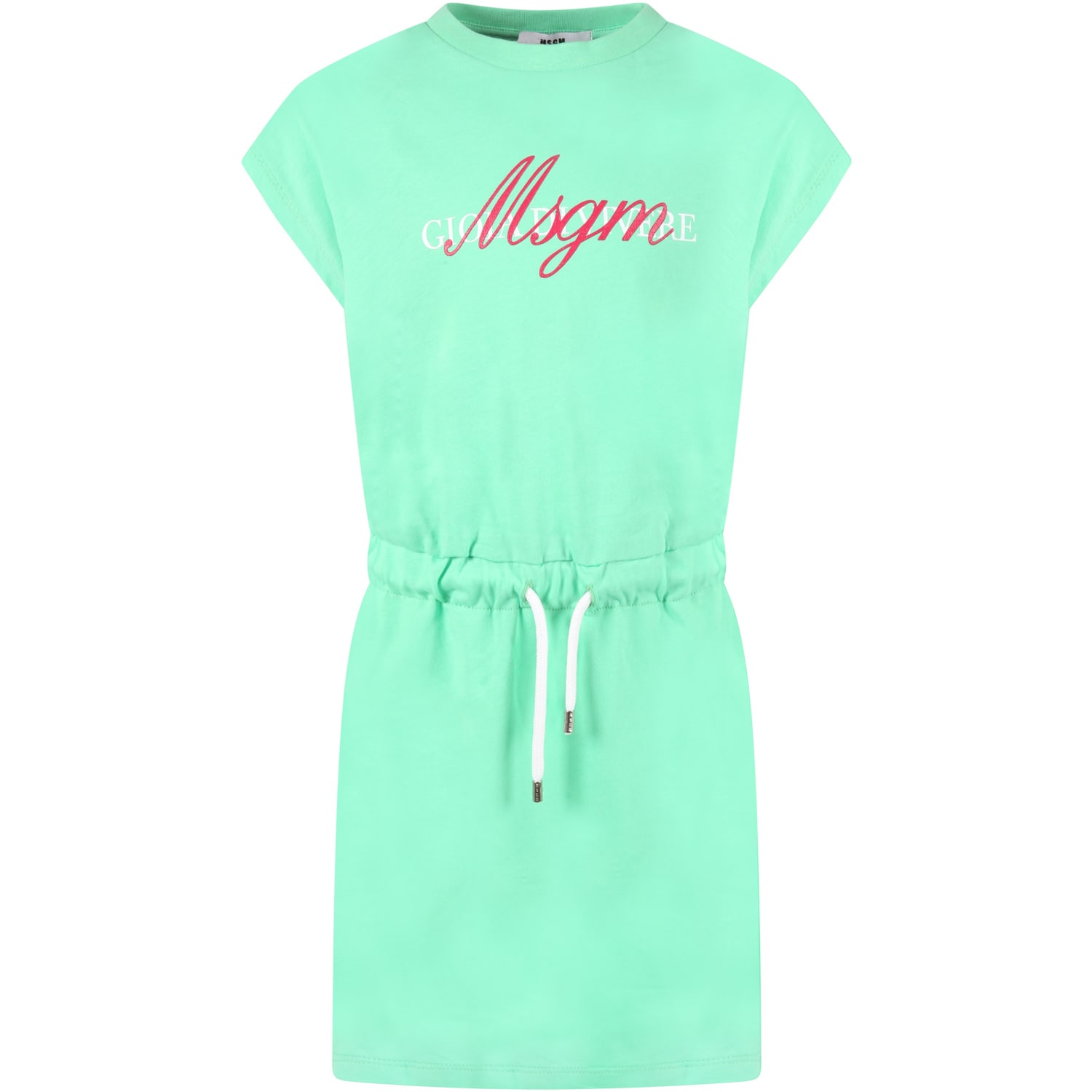 MSGM Green Dress For Girl With Logo