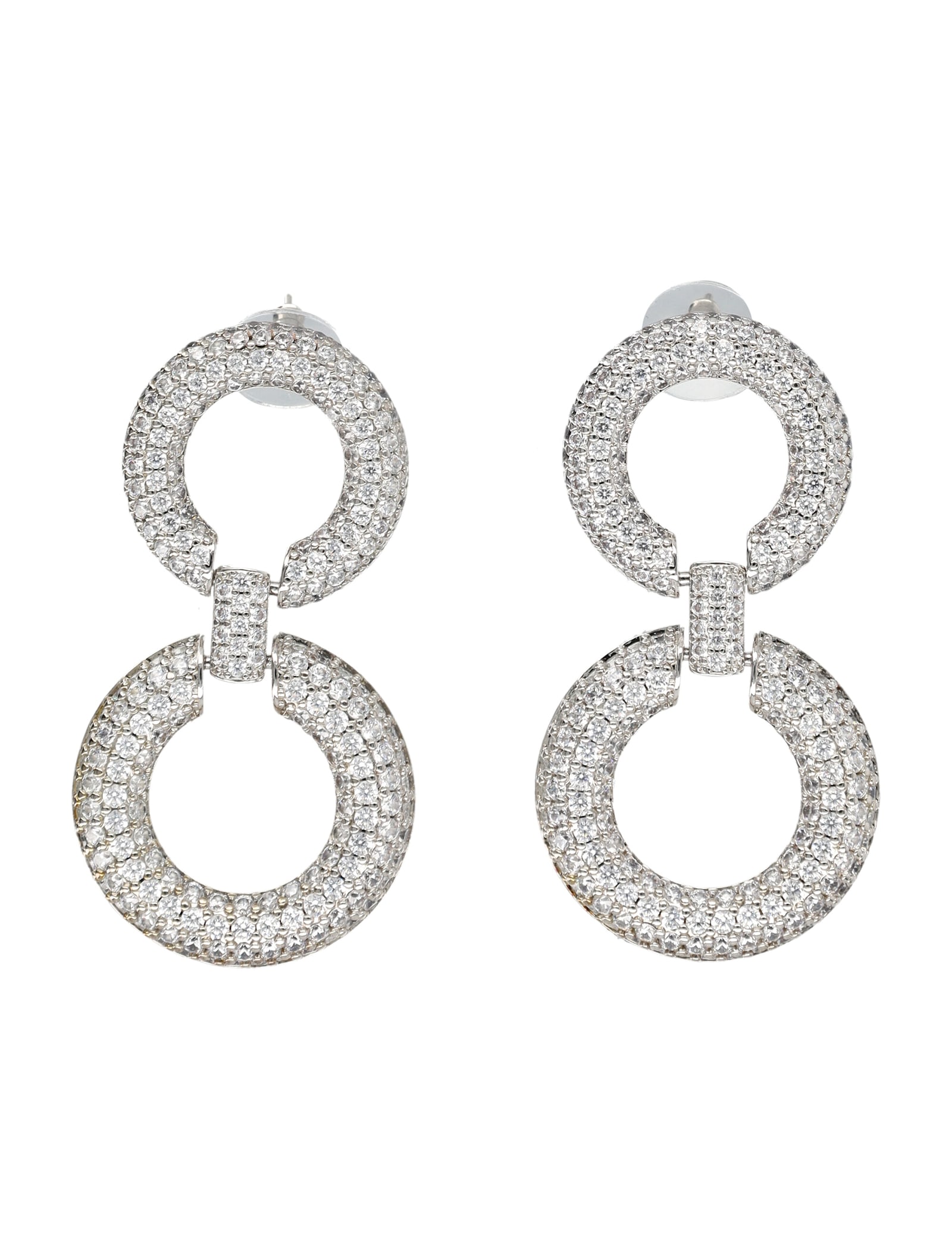 Self-portrait Silver Crystal Chain Link Earrings In Brown