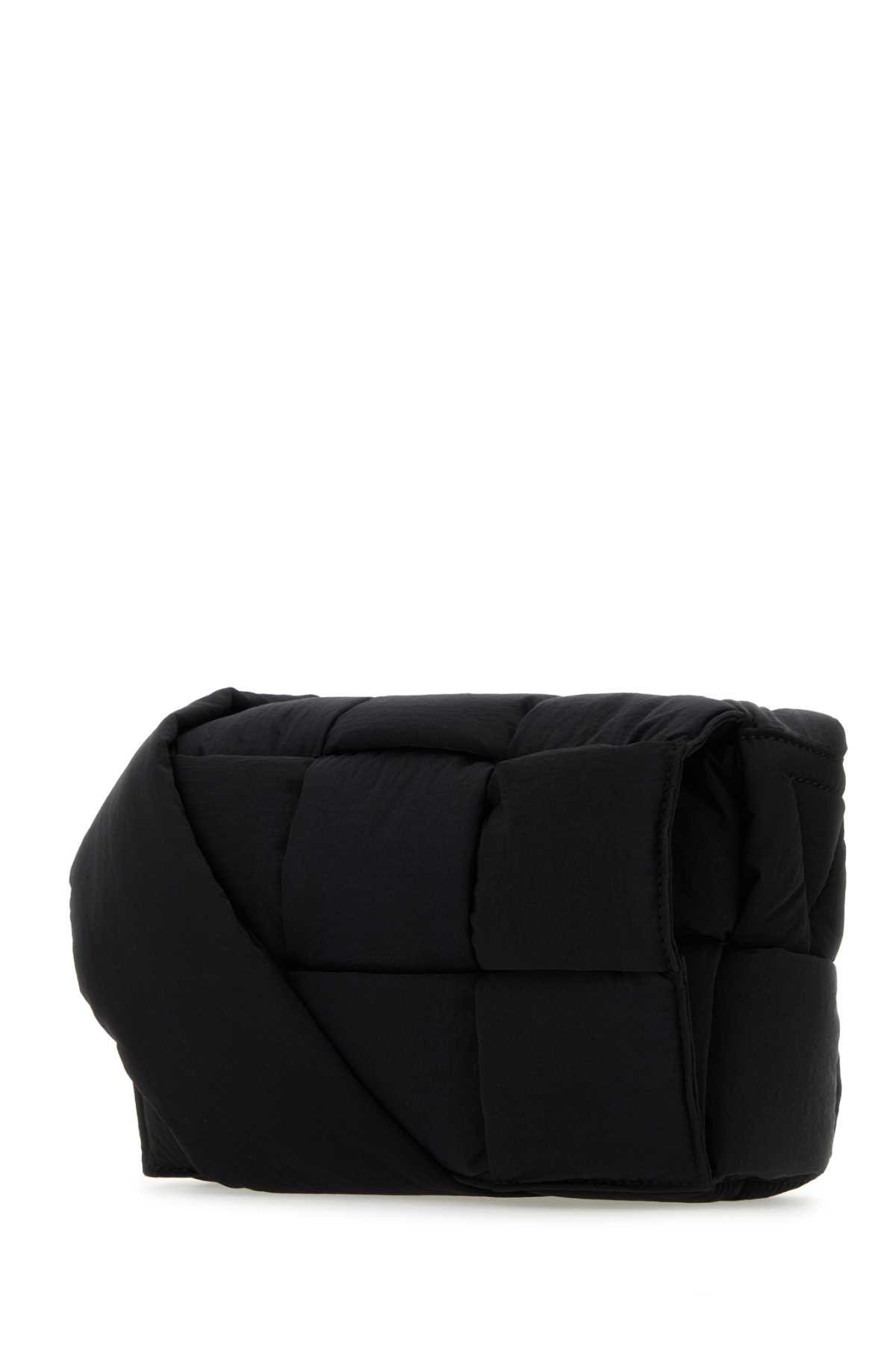 Shop Bottega Veneta Black Fabric Cassette Crossbody Bag In Blacksilver