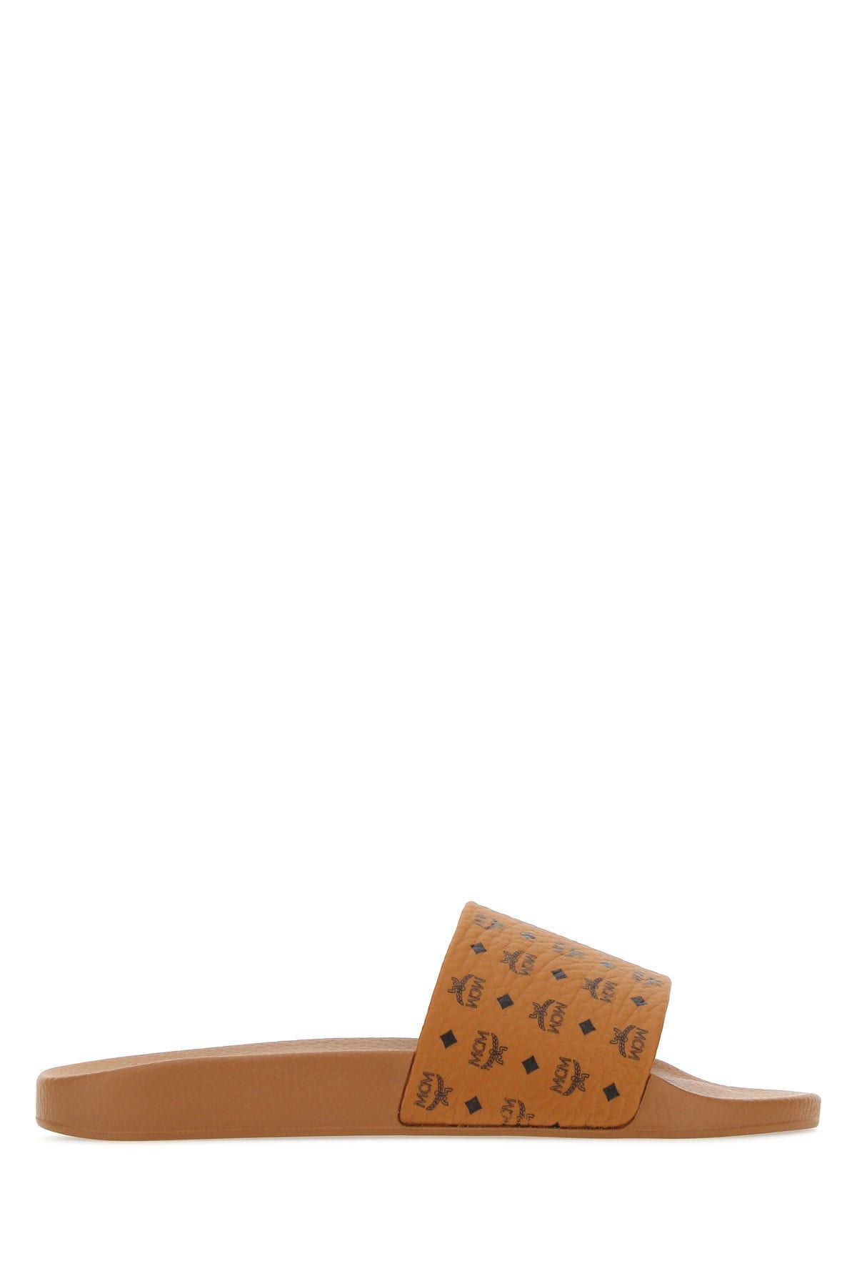 MCM Camel Canvas Slippers