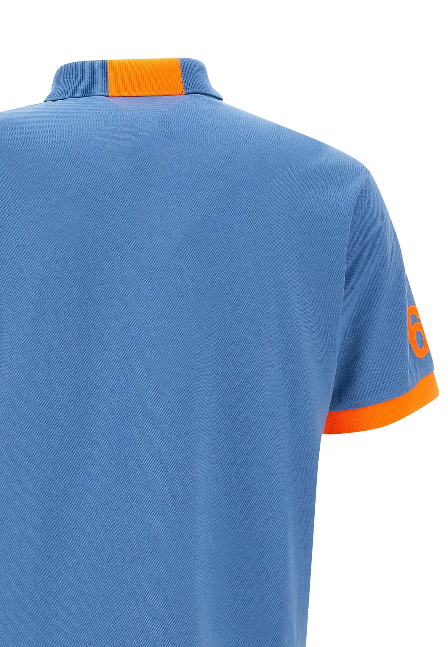 Shop Sun 68 Fluo Logo Cotton Polo Shirt In Blu