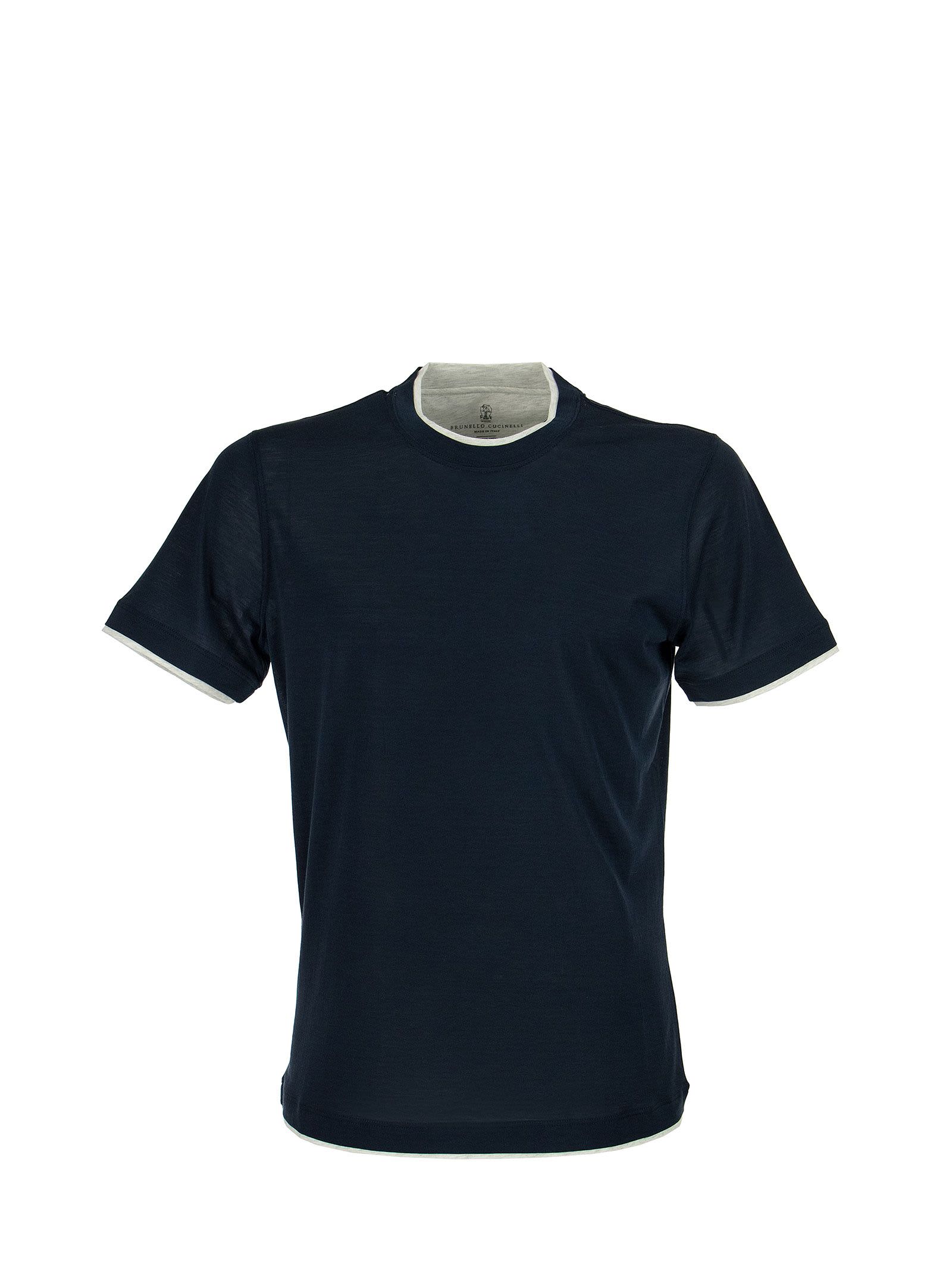 Brunello Cucinelli Cotton And Silk Round Neck Slim Fit T-shirt With Faux-layering Blue