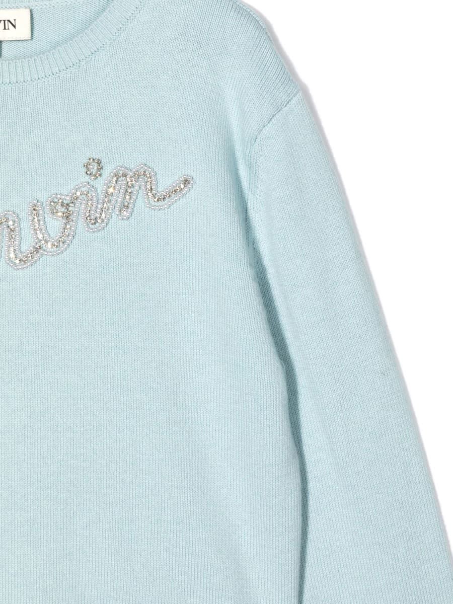 Shop Lanvin Signature Logo Crew Neck Pullover In Baby Blue