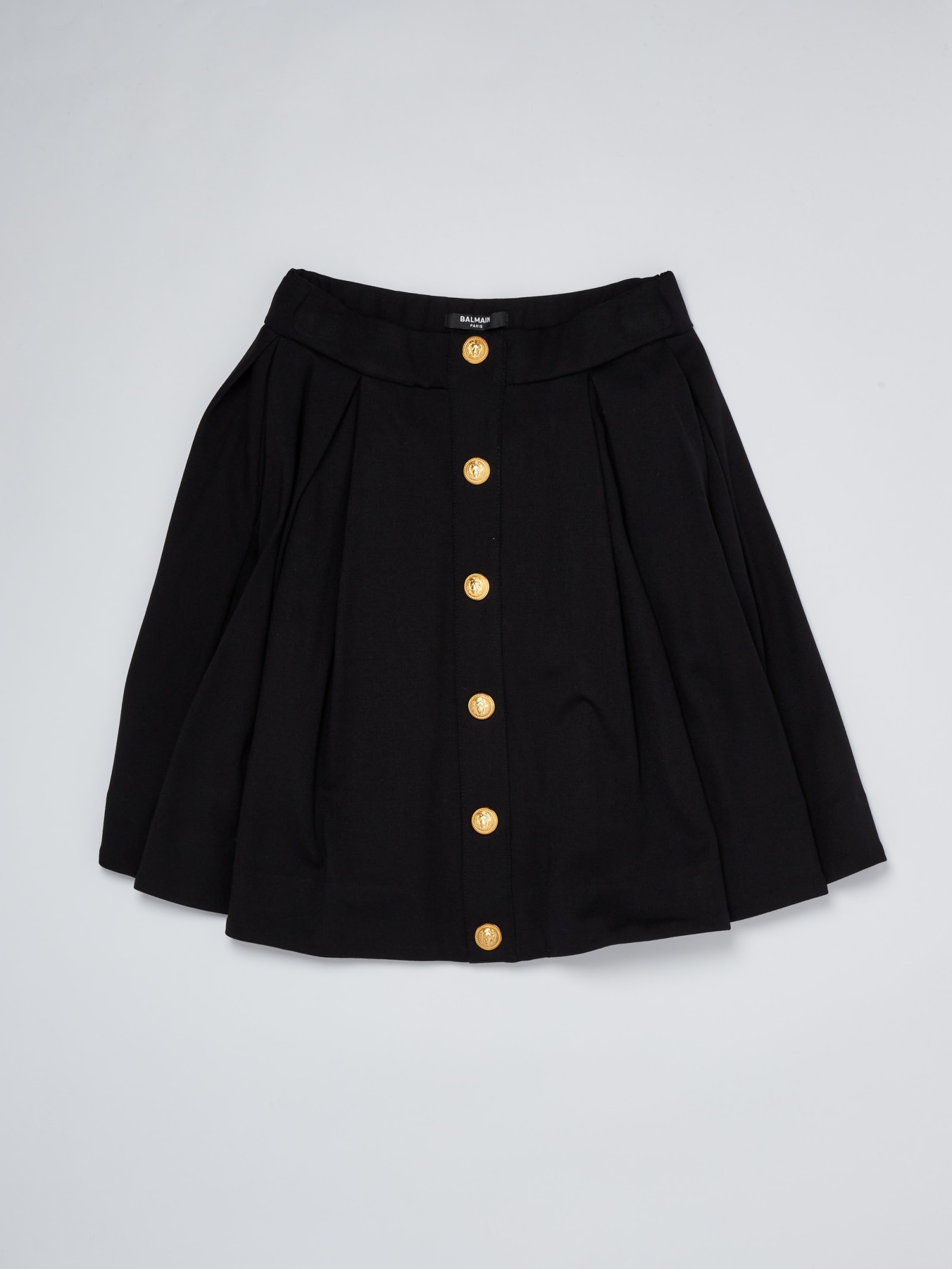 Balmain Button-detail Pleated Skirt In Nero