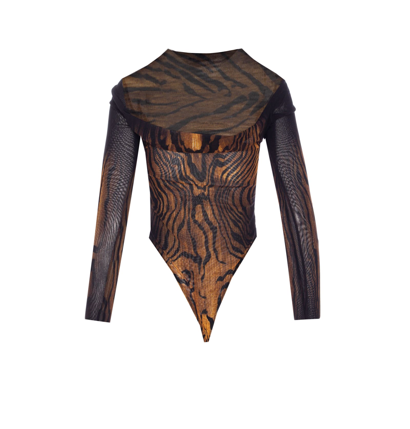 Jean Paul Gaultier Abstract Pattern Crew Neck Long Sleeve Bodysuit In Brown