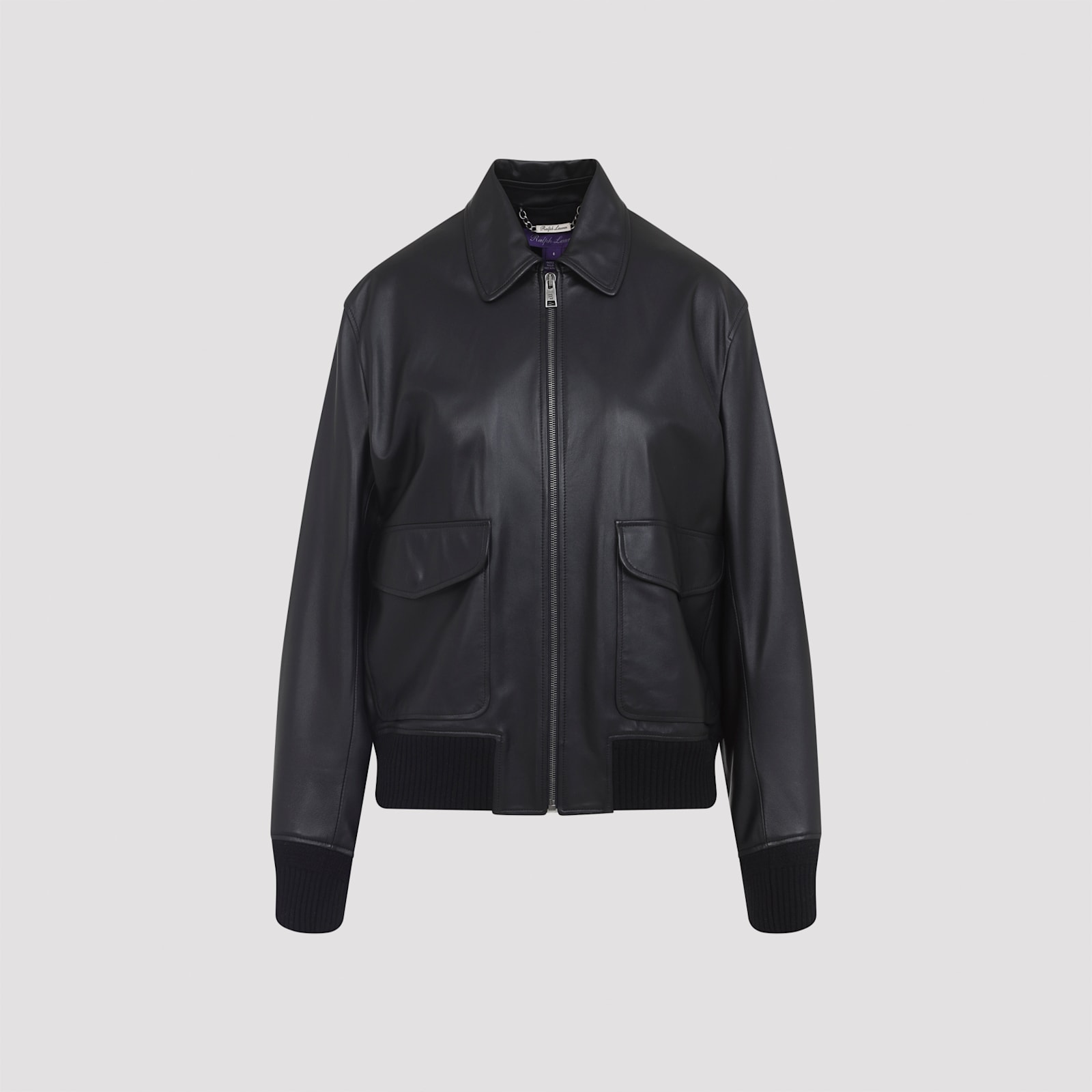 Ralph Lauren Ribbed Cuff Bomber Jacket Featuring Pockets In Black