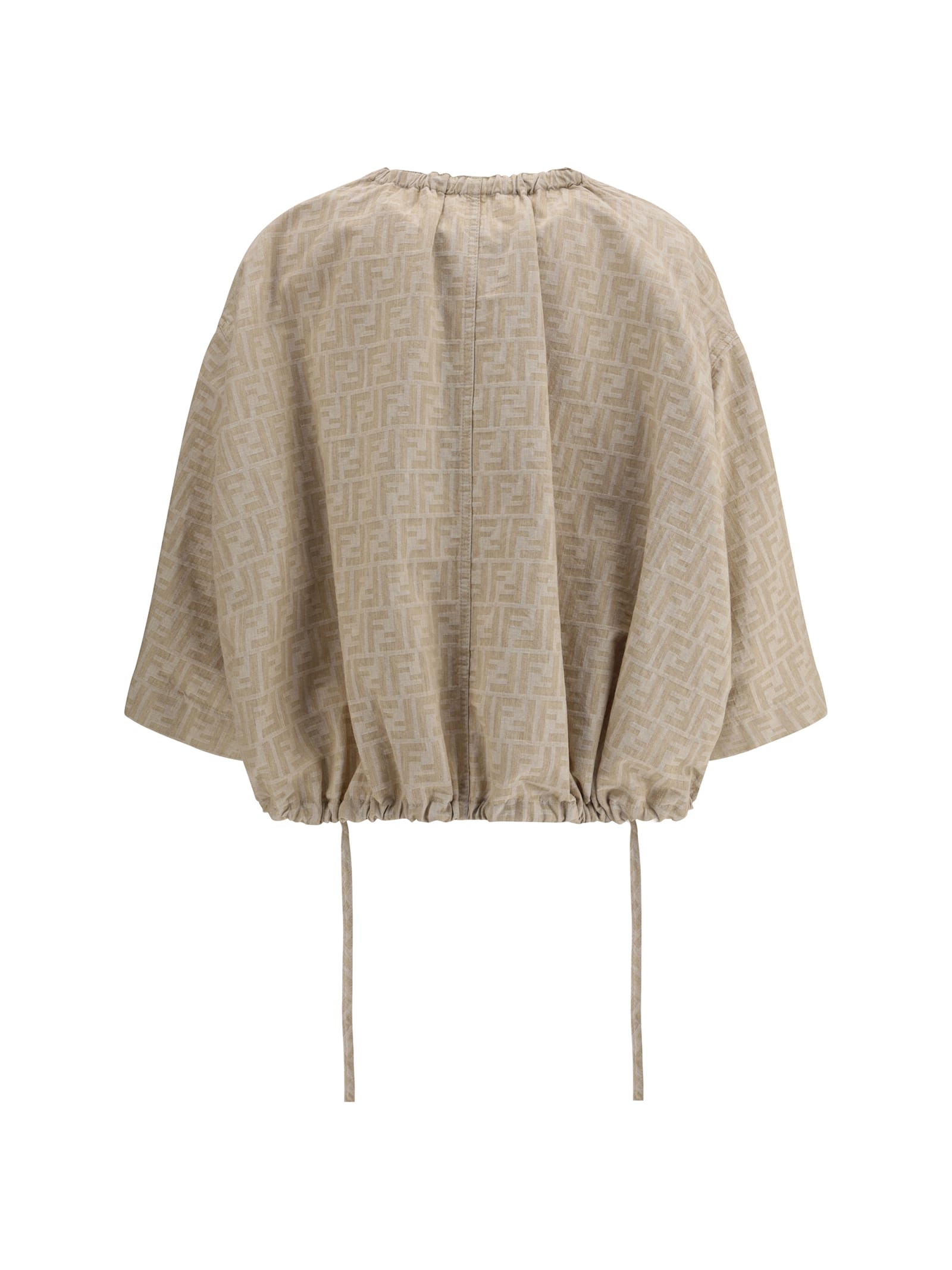 Fendi Ff Chambray Jacket Jackets Beige In Metallic