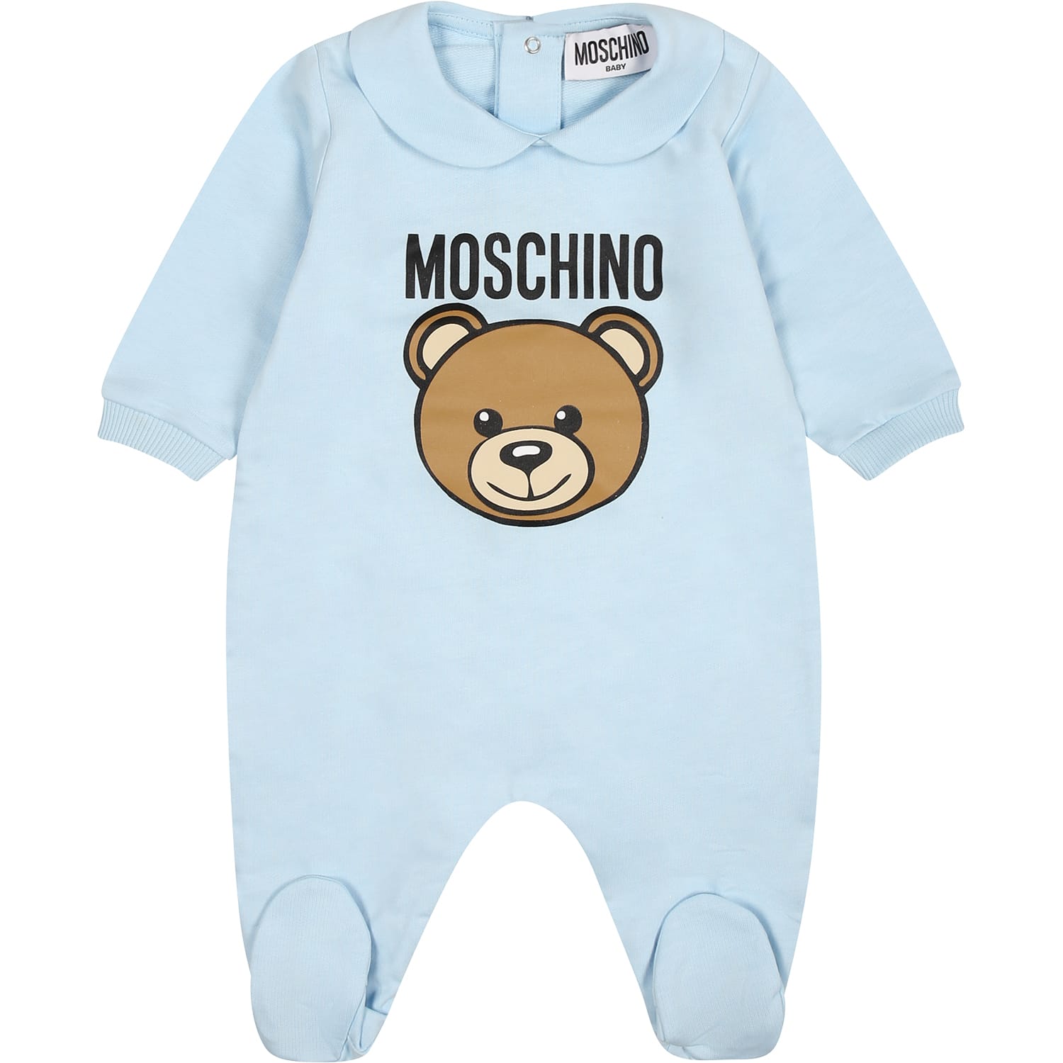 Moschino Light Blue Babygrow For Baby Boy With Teddy Bear
