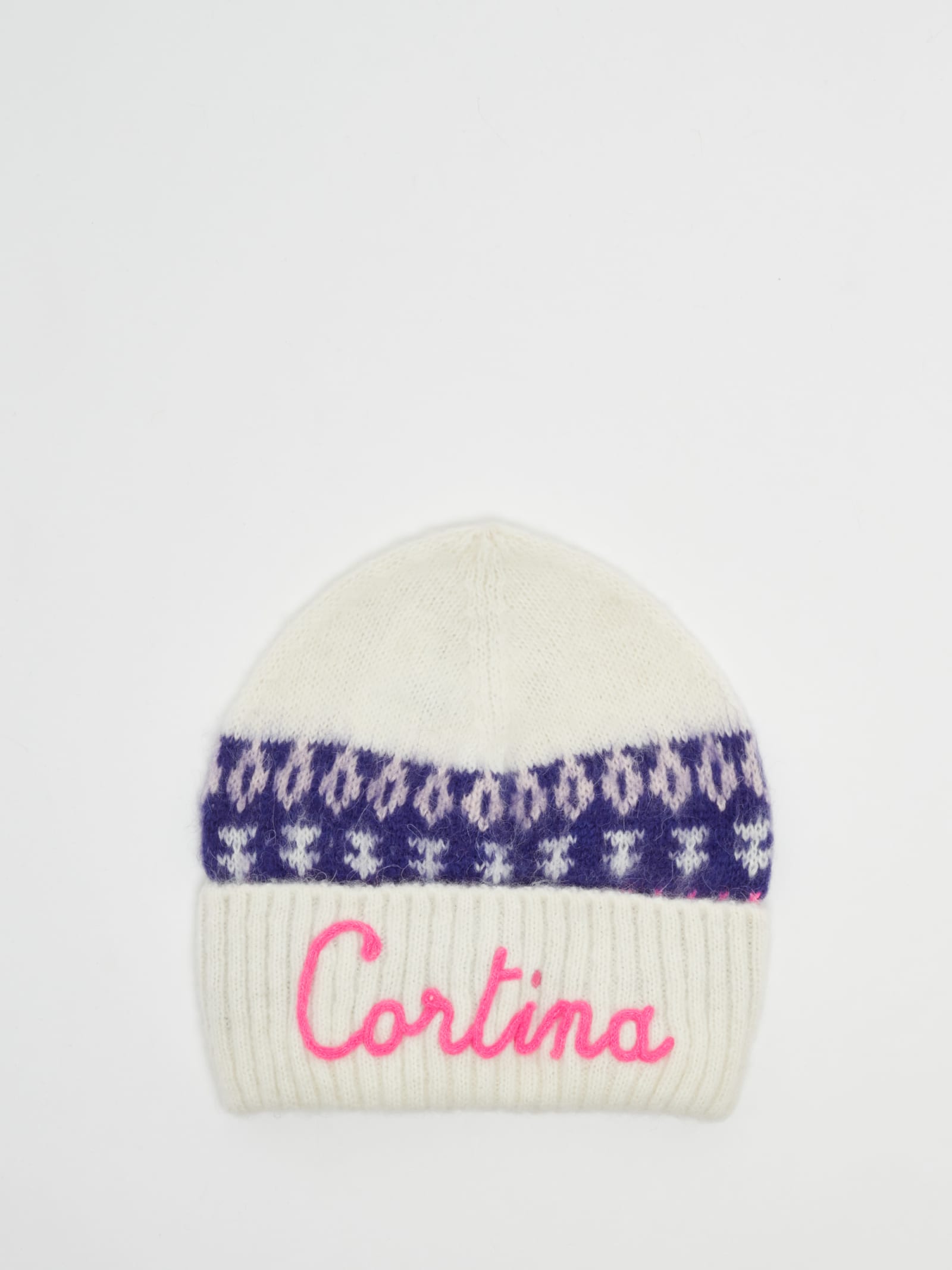 Mc2 Saint Barth Cortina Embroidered Beanie In Bianco-lilla