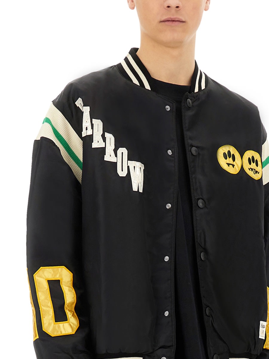 Barrow Graphic Back Satin Bomber Jacket In Black