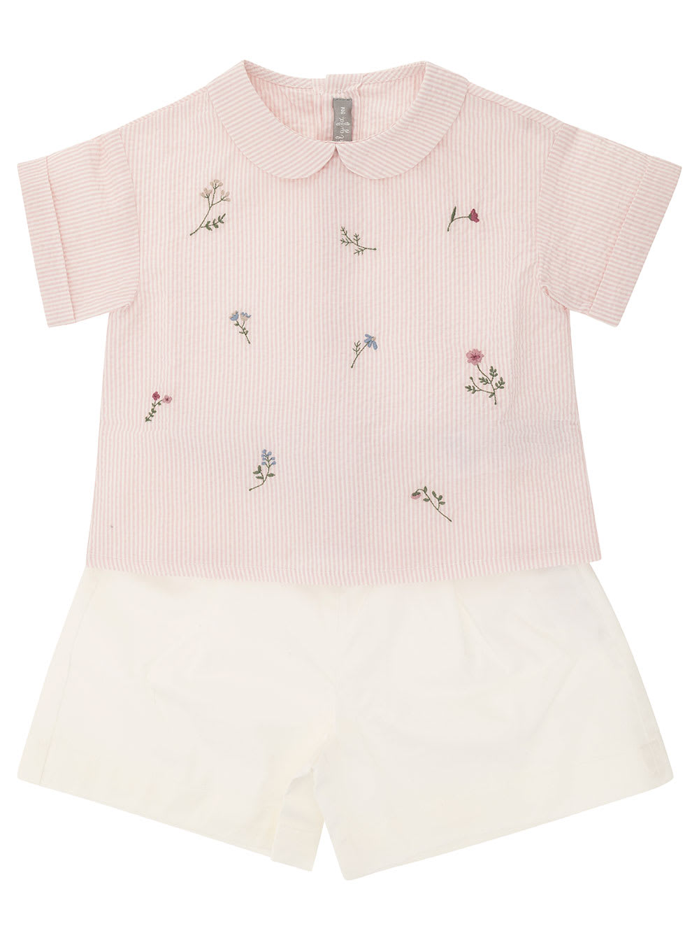 Shop Il Gufo Pink And White Shirt And Shorts Suit In Stretch Cotton Girl