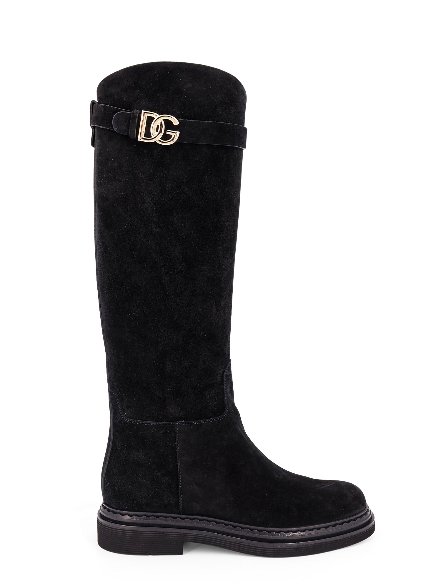 Dolce & Gabbana Black Suede Leather Knee High Boots Shoes
