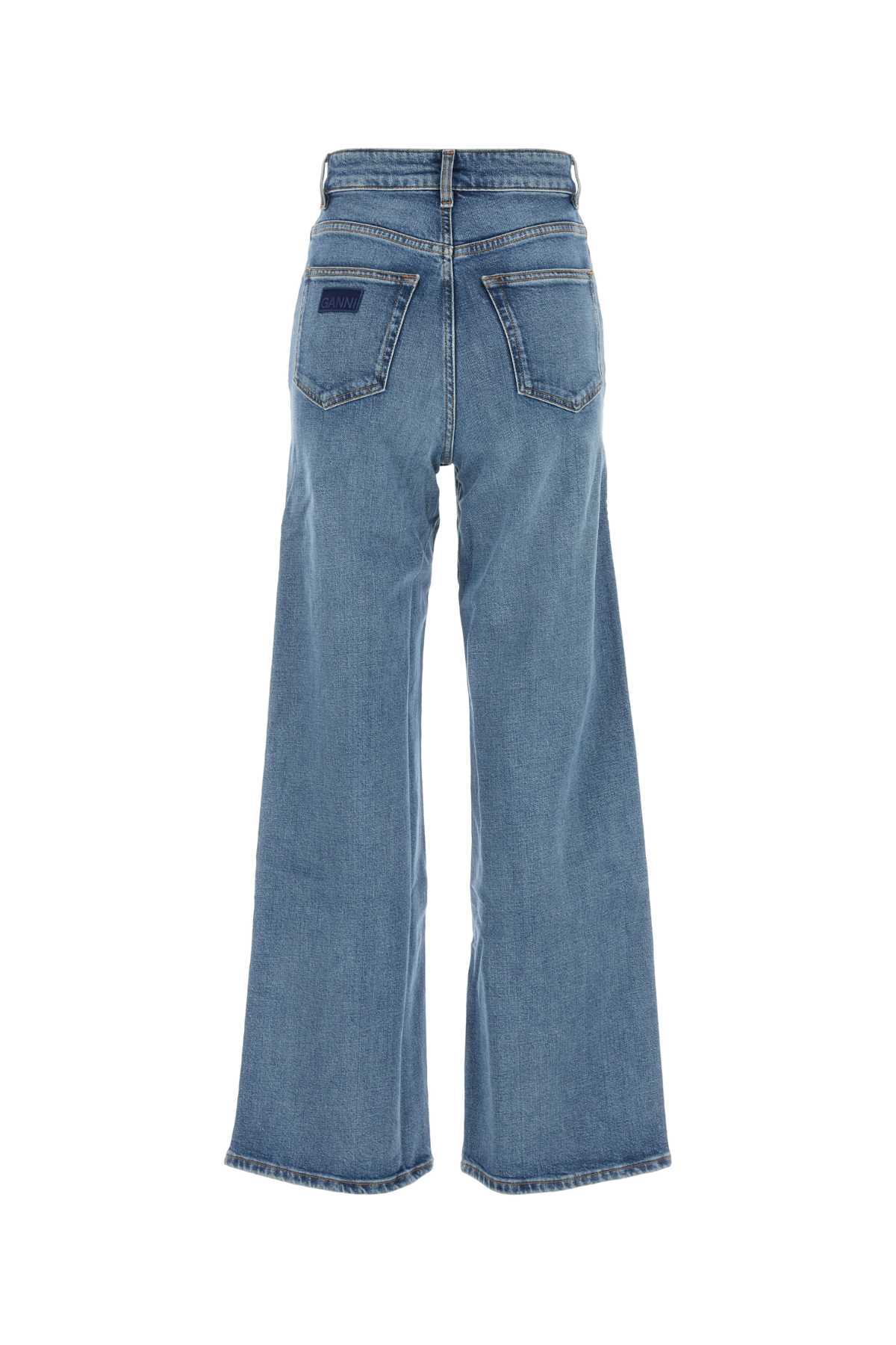 Shop Ganni Stretch Denim Wide-leg Jeans In Midbluevintage